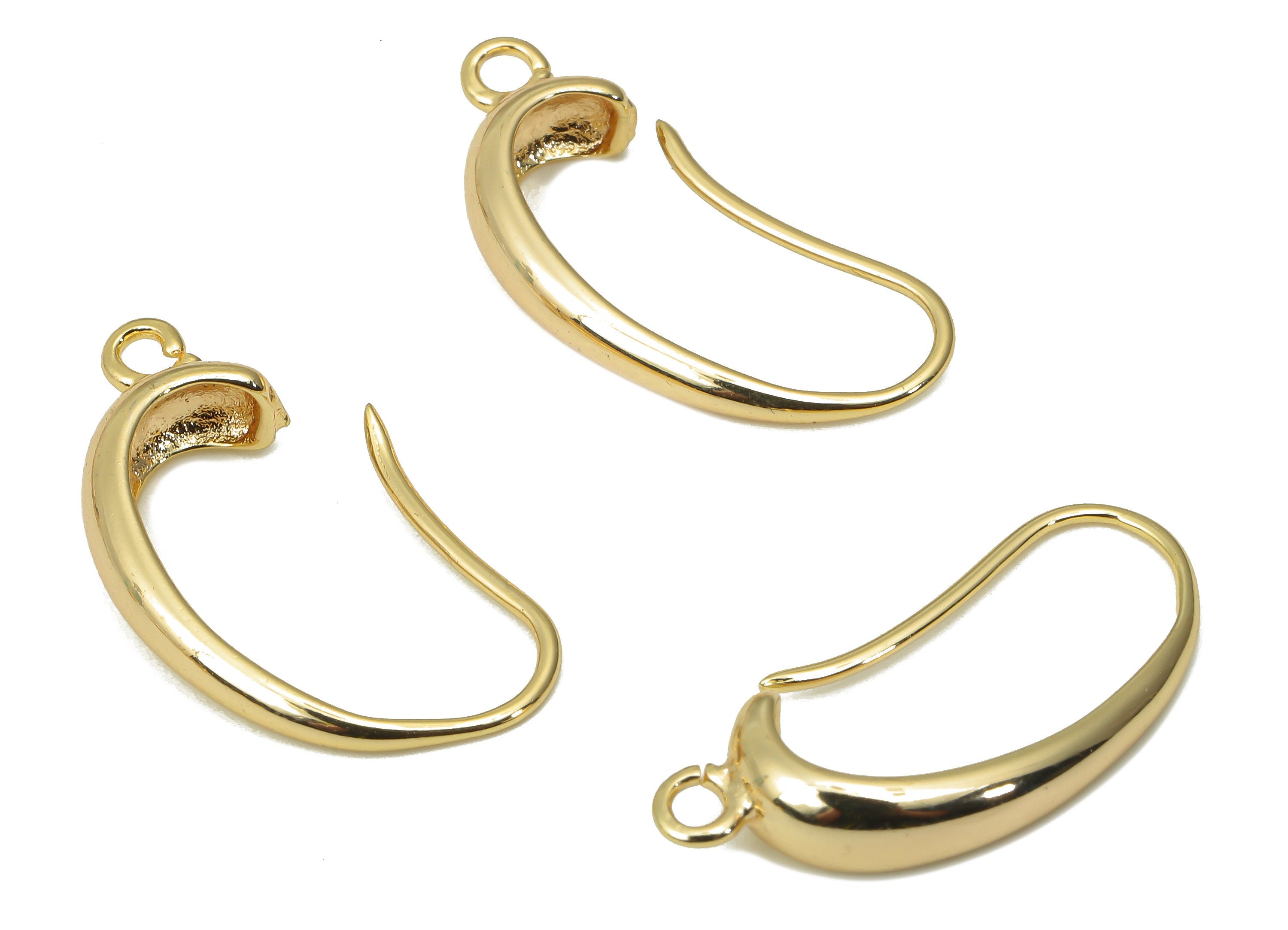 Brass Earring Hooks - Gold Earring Wires - Brass Ear Hooks Findings - 18K Real Gold Plated Brass - Jewelry Making - 25.47x11x4.5mm - RGP4435 - DOMEDBAZAAR