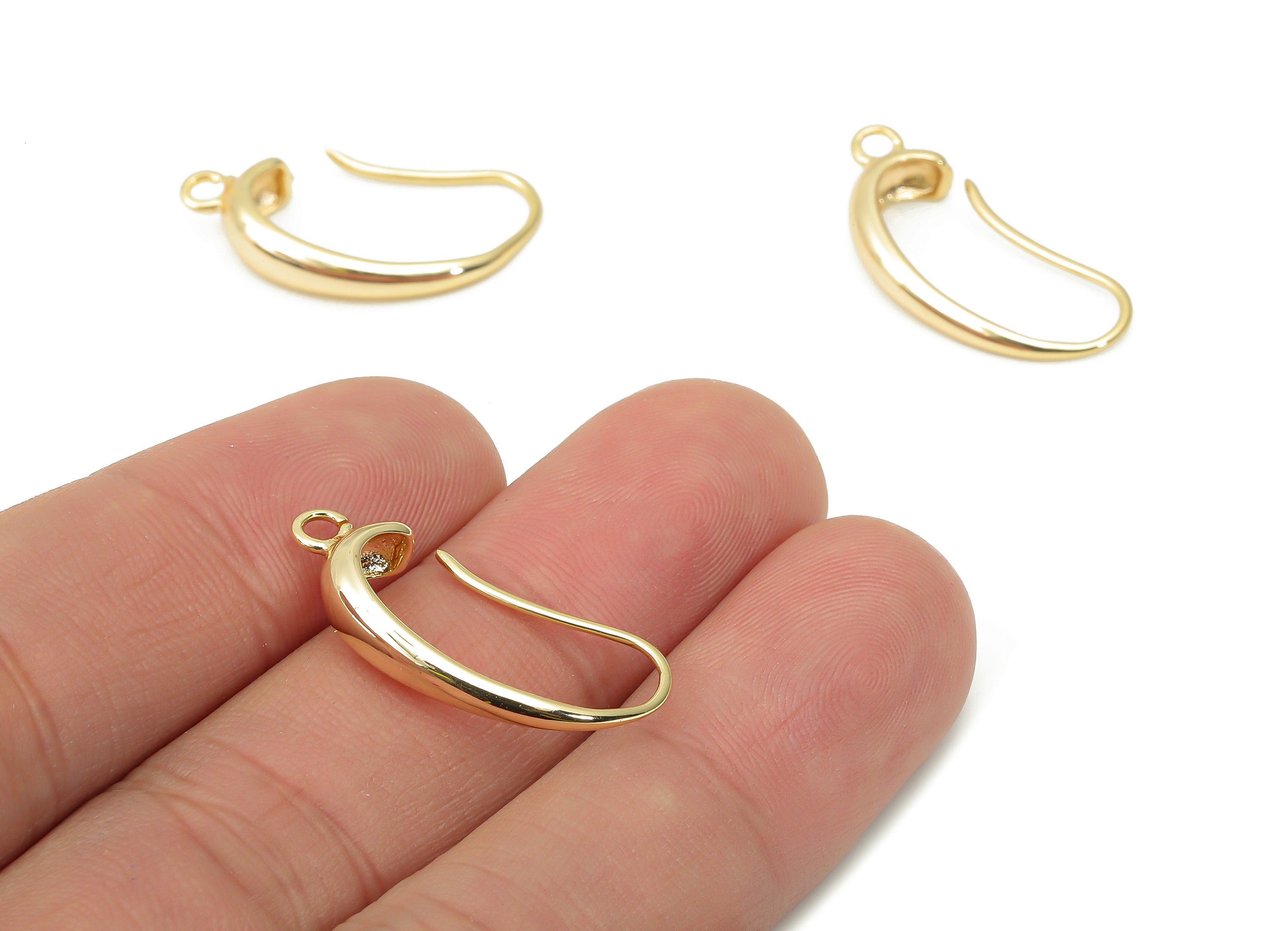 Brass Earring Hooks - Gold Earring Wires - Brass Ear Hooks Findings - 18K Real Gold Plated Brass - Jewelry Making - 25.47x11x4.5mm - RGP4435 - DOMEDBAZAAR