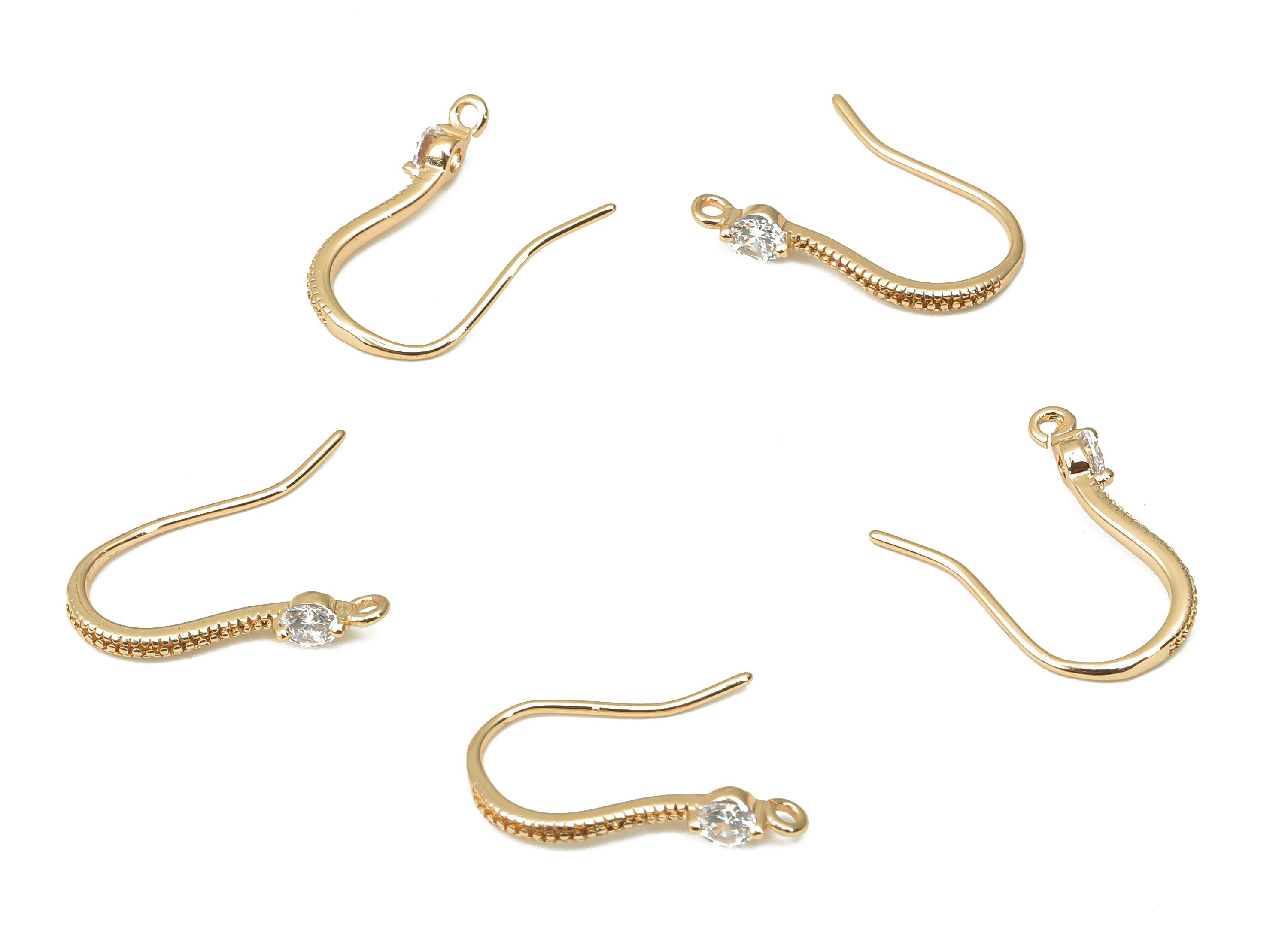Brass Snake Earring Hook with Zircons - Gold Earring Wires - Brass Ear Hooks Findings - 18K Real Gold Plated Brass - 15.8x9.6x1.4mm- RGP4457 - DOMEDBAZAAR
