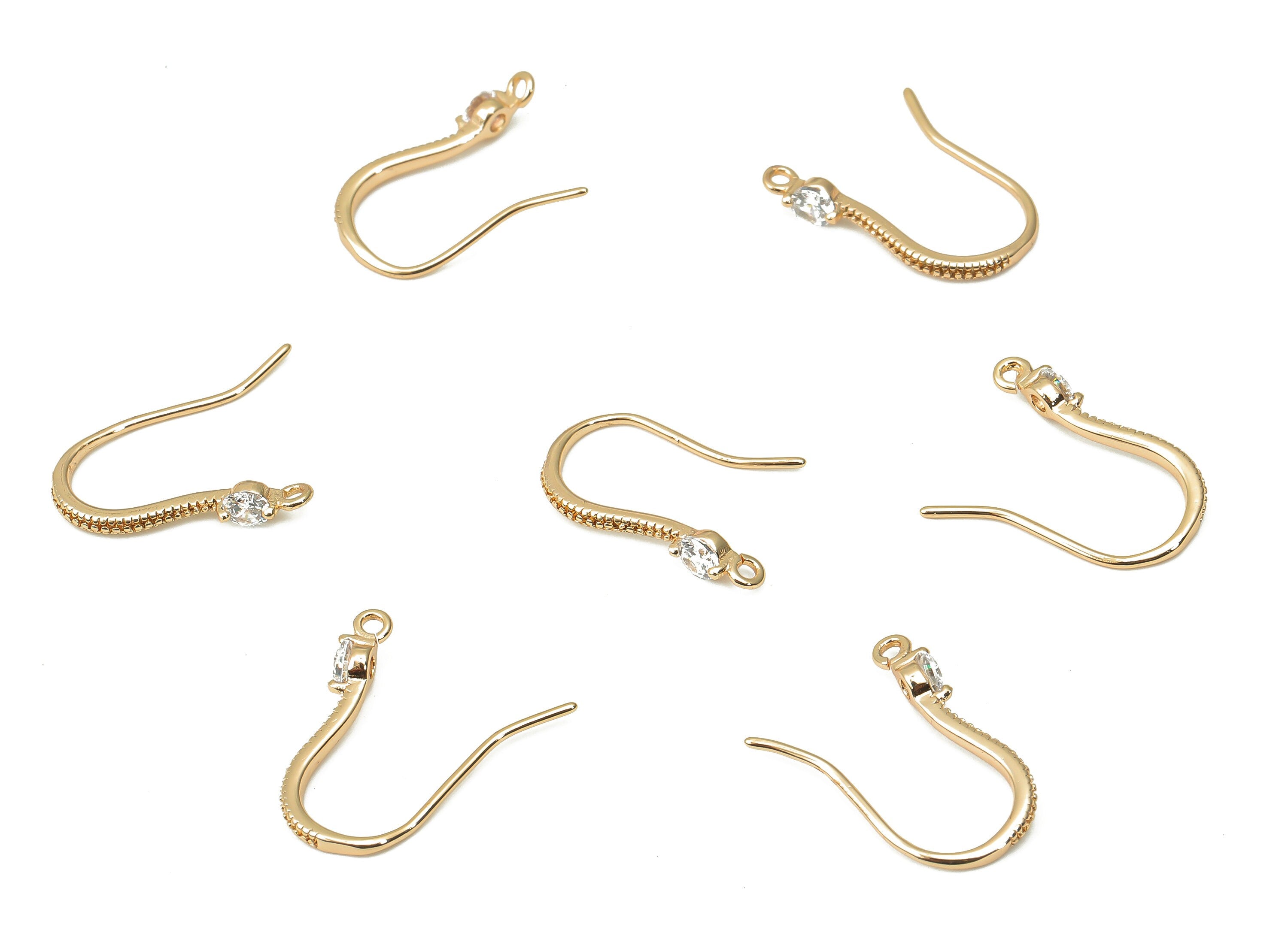 Brass Snake Earring Hook with Zircons - Gold Earring Wires - Brass Ear Hooks Findings - 18K Real Gold Plated Brass - 15.8x9.6x1.4mm- RGP4457 - DOMEDBAZAAR