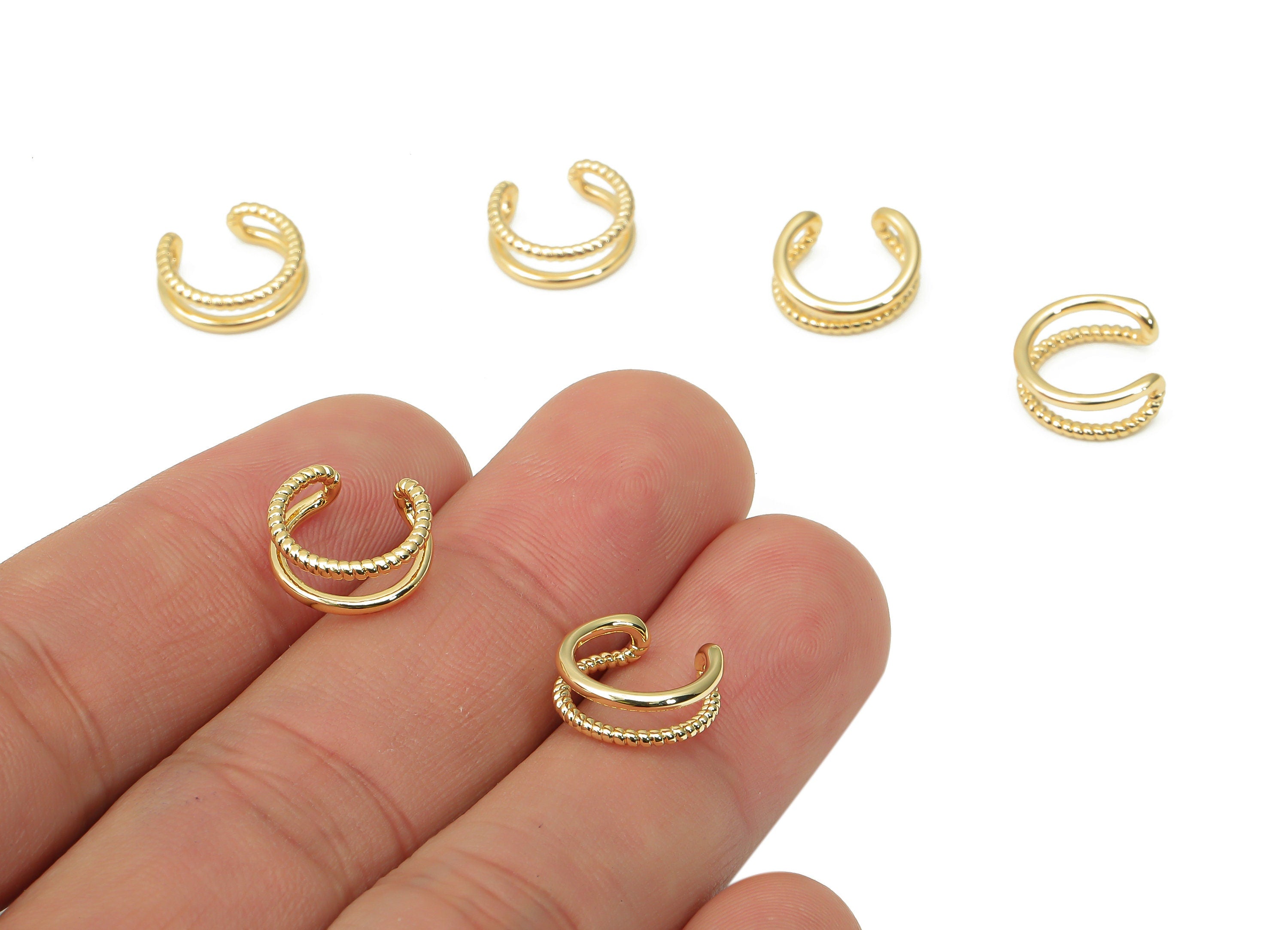 Trendy Ear Cuffs - Texture Ear Cuff Jewelry – Earring Gold Cuff - Ear Cuff Non Pierced - Fake Piercing Earrings - 14.45x13.2x2.1mm - RGP4500 - DOMEDBAZAAR