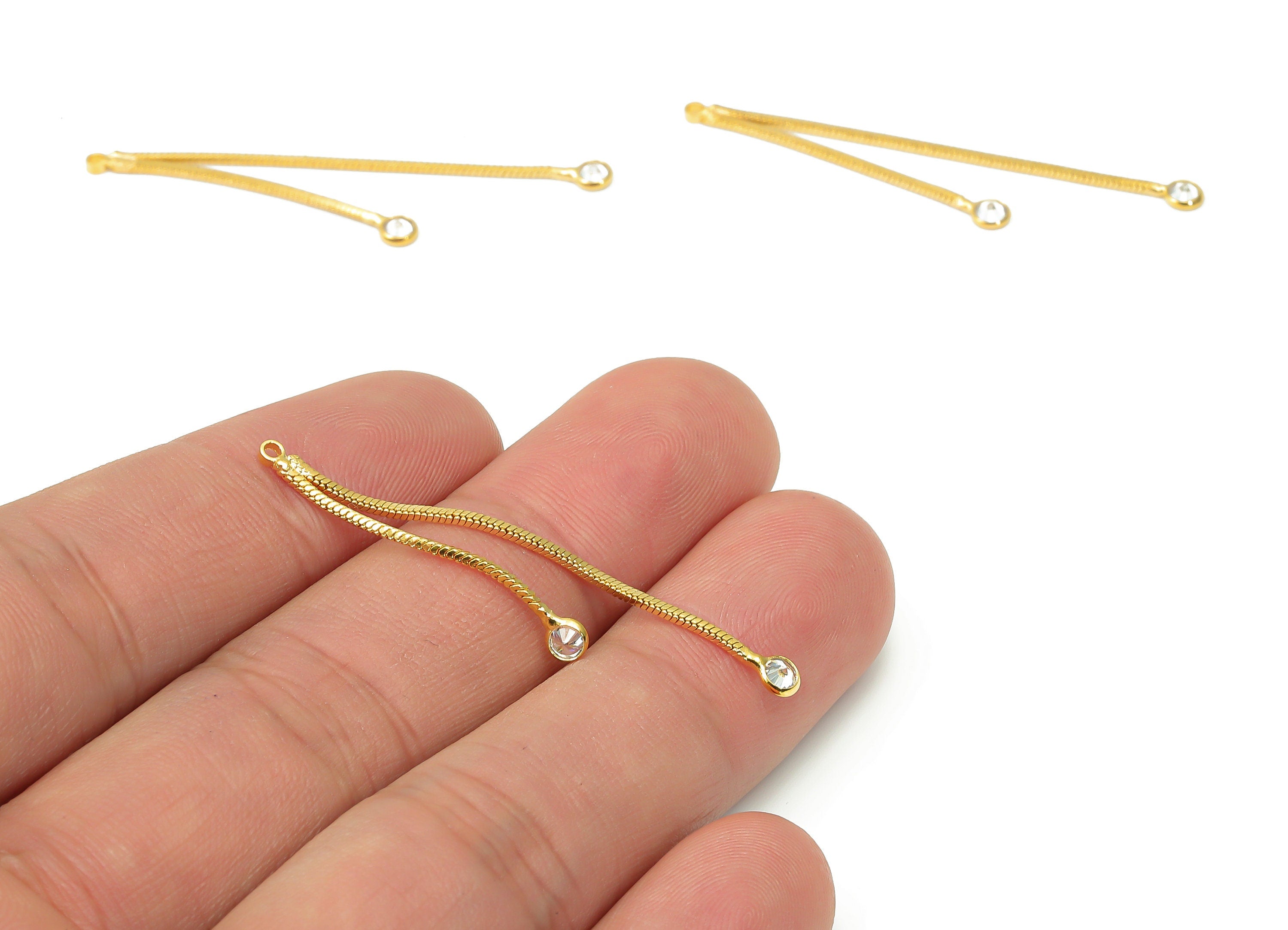 Brass Snake Chain Tassel Earring Charm with Zircons - Gold Tassel Chain Earrings – 18K Real Gold Plated Brass - 45.8x2.13x0.95mm - RGP4523 - DOMEDBAZAAR