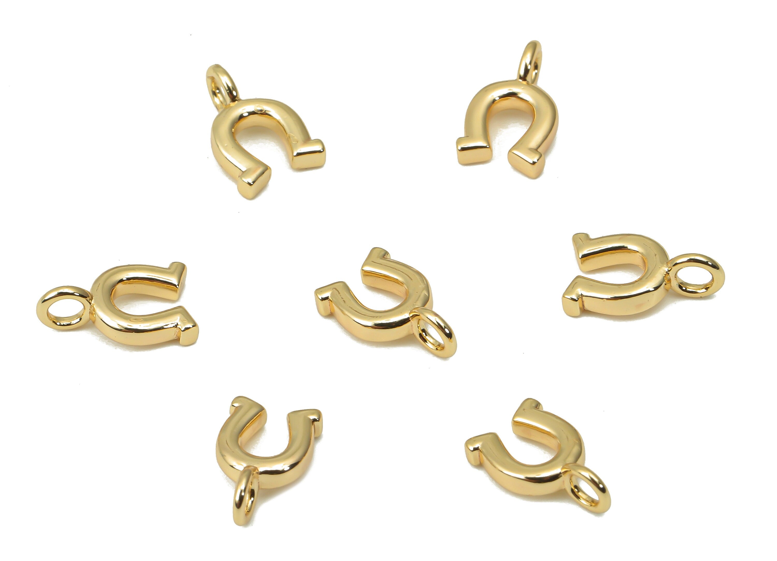Brass Mini U Earring Hose Nail Charms - Gold Ohm Hoseshoe Pendant - 18K Real Gold Plated Brass - Jewelry Making - 8.97x5.32x1.64mm - RGP4433 - DOMEDBAZAAR
