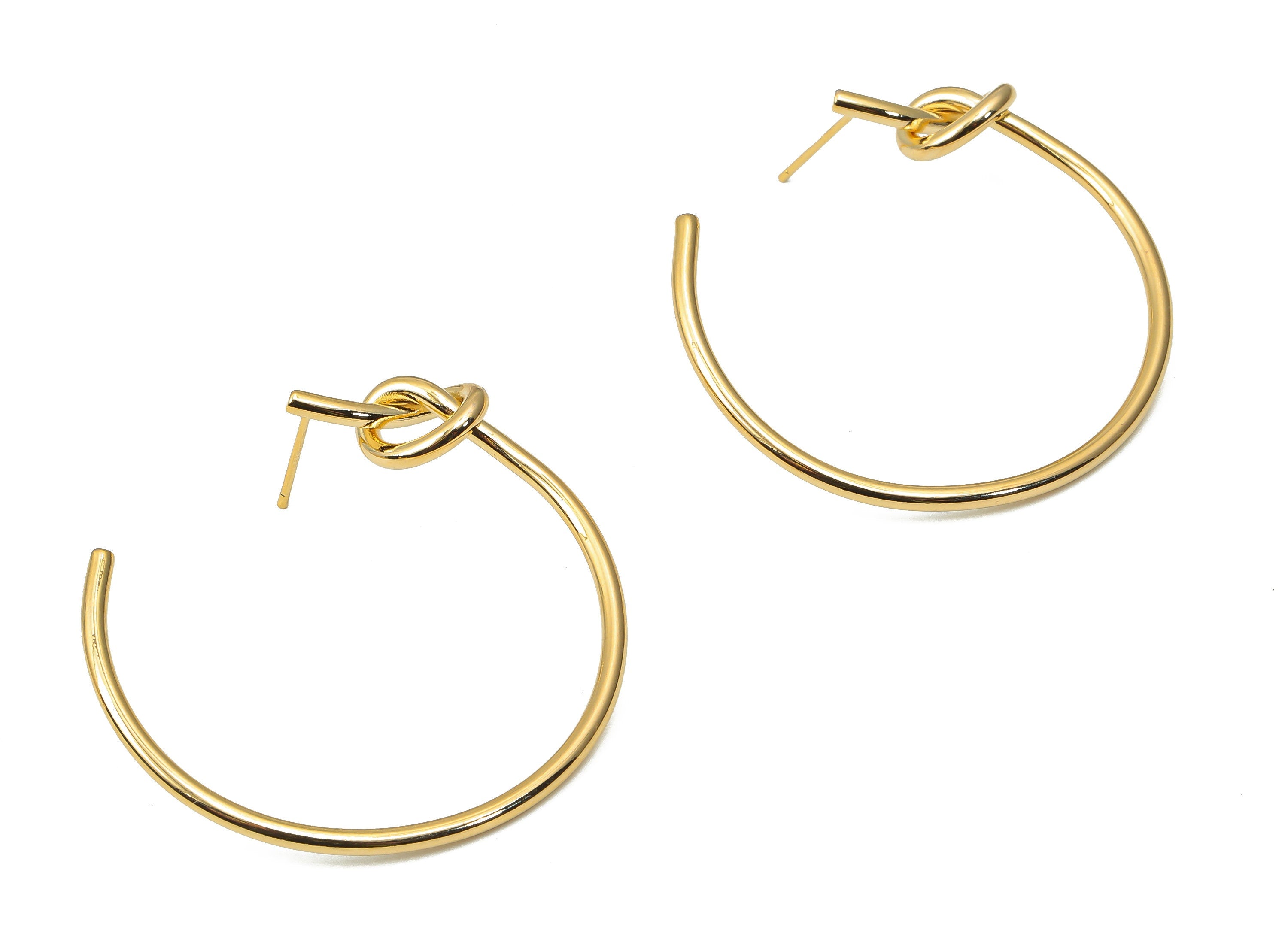 Brass C Open Hoop Earring Stud - Gold C Knot Hoop Earring Post - 925 Silver Stud - 18k Real Gold Plated Brass - 41.27x38.1x5.7mm - RGP4487 - DOMEDBAZAAR