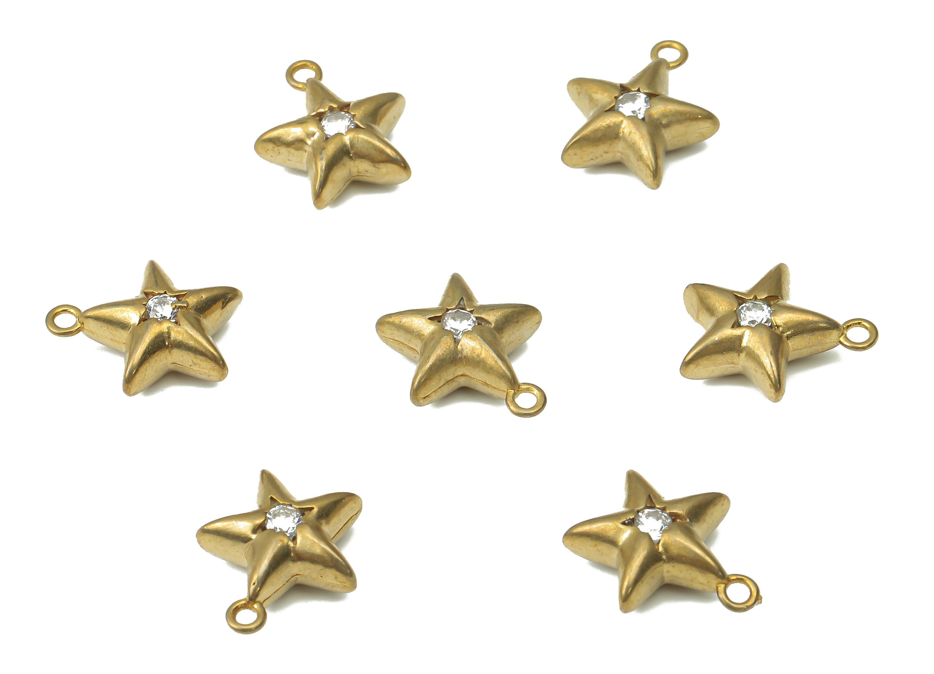 Brass Star Earring Charms with Zircon - Raw Brass Plant Pendant - Earring Charms for Jewelry Making - 13.11x11.55x4.92mm - PP7451 - DOMEDBAZAAR