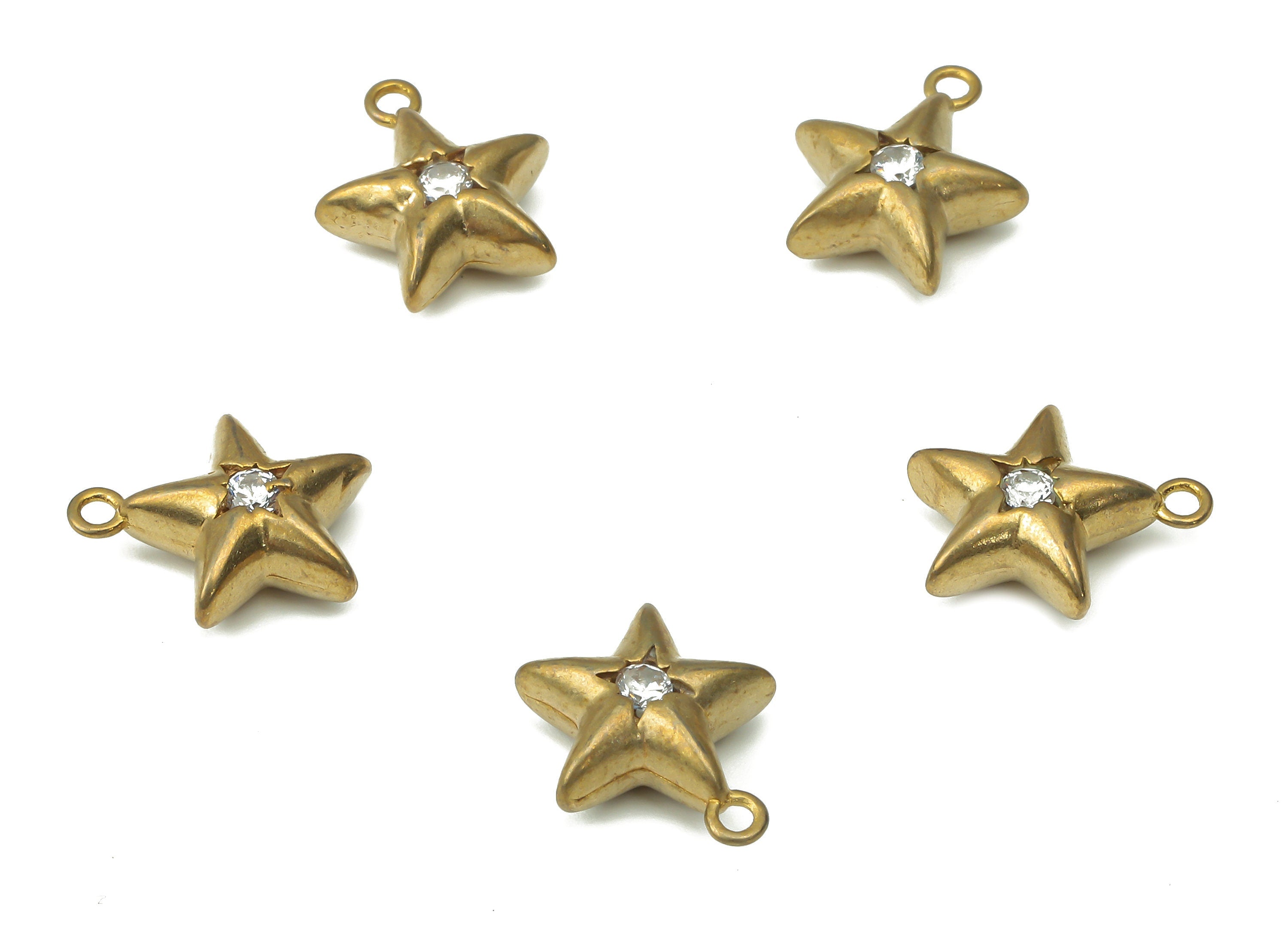 Brass Star Earring Charms with Zircon - Raw Brass Plant Pendant - Earring Charms for Jewelry Making - 13.11x11.55x4.92mm - PP7451 - DOMEDBAZAAR