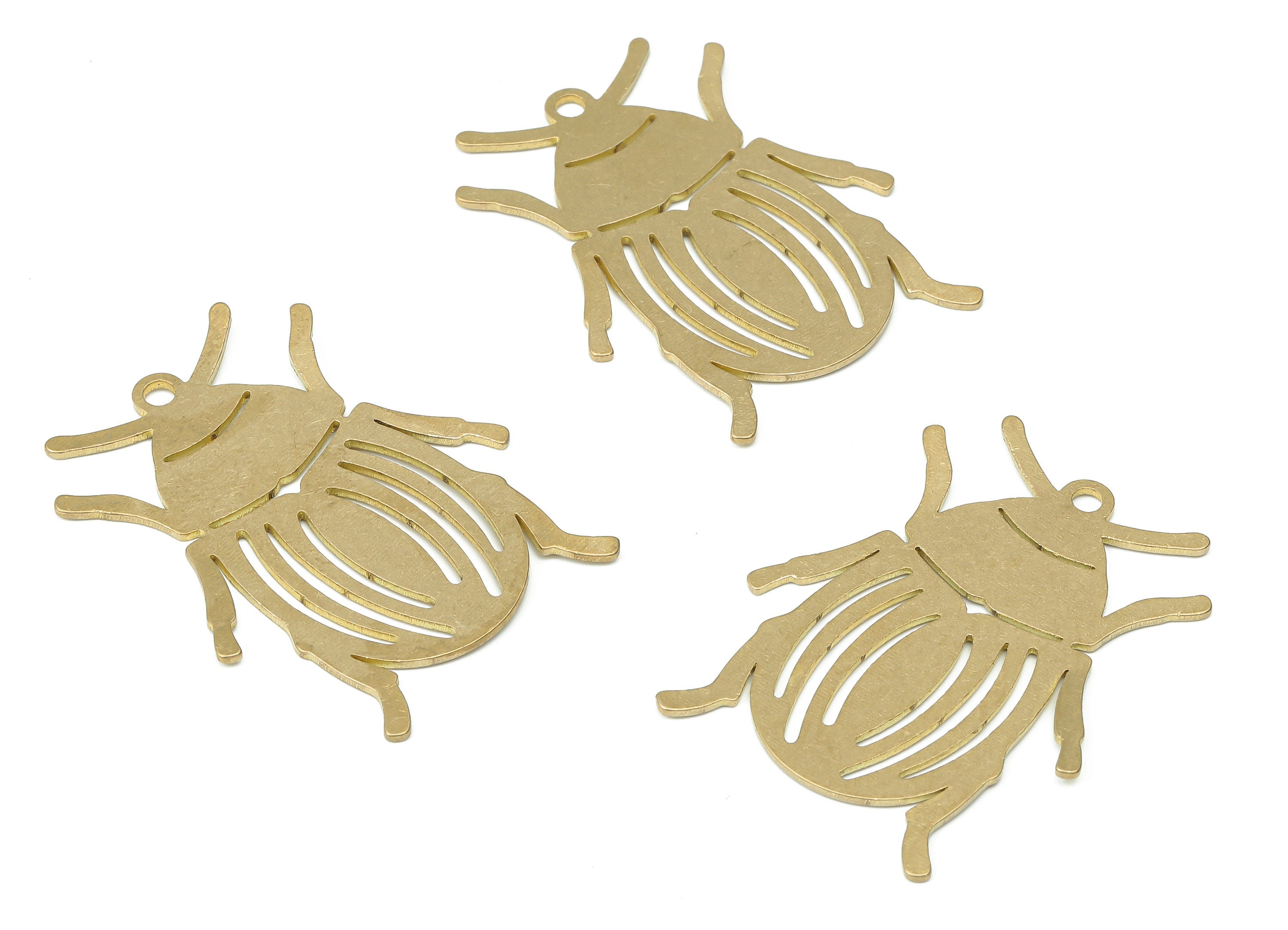 Brass Beetle Earring Charms - Raw Brass Insect Pendant - Earring Charms for Jewelry Making - 35.78x27.83x0.72mm - PPA3803 - DOMEDBAZAAR