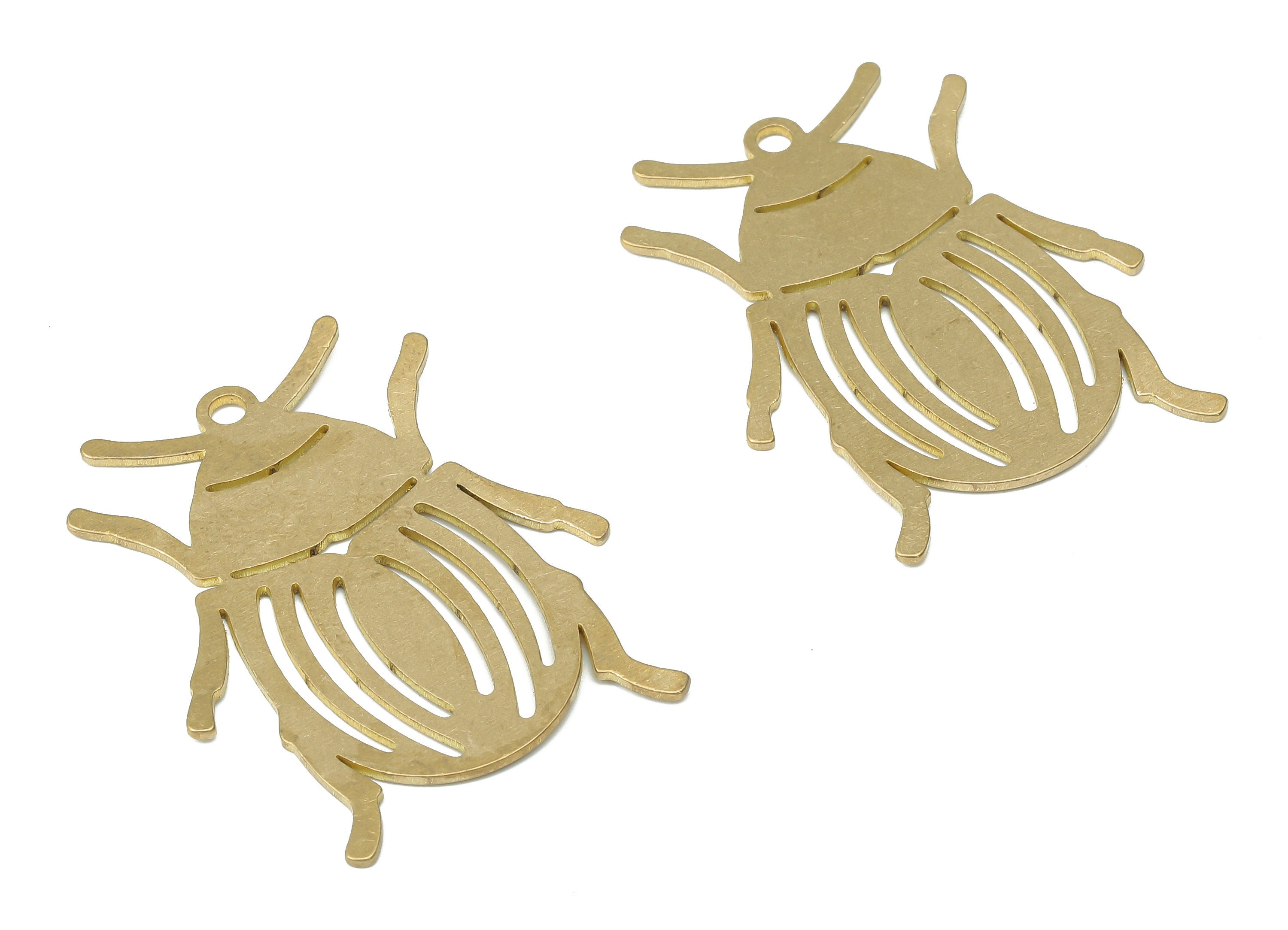 Brass Beetle Earring Charms - Raw Brass Insect Pendant - Earring Charms for Jewelry Making - 35.78x27.83x0.72mm - PPA3803 - DOMEDBAZAAR