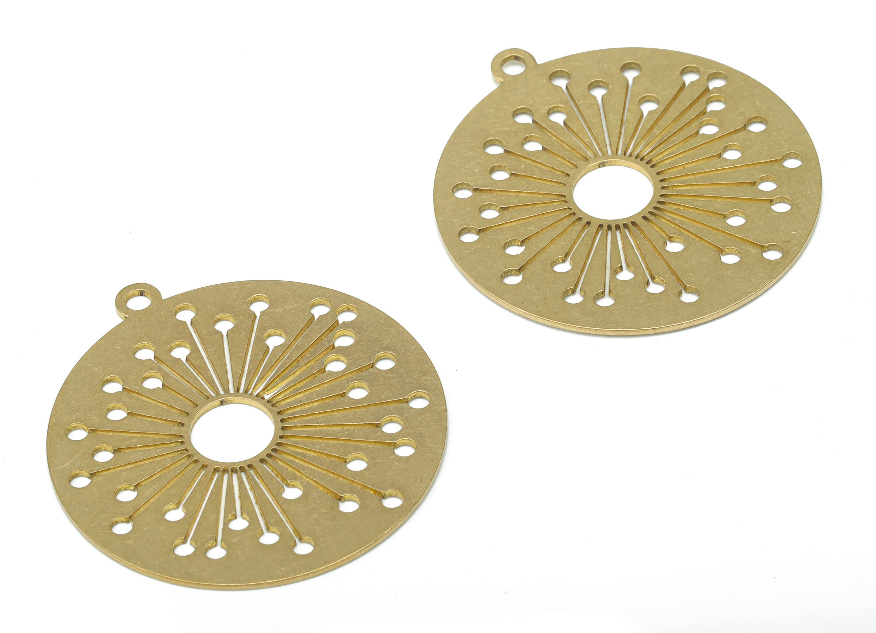 Brass Round Long Stem Flower Earring Charms - Raw Brass Sun Circle Pendant - DIY Jewelry Making Supplies - 34.85x31.83x0.65mm - PPA2650 - DOMEDBAZAAR