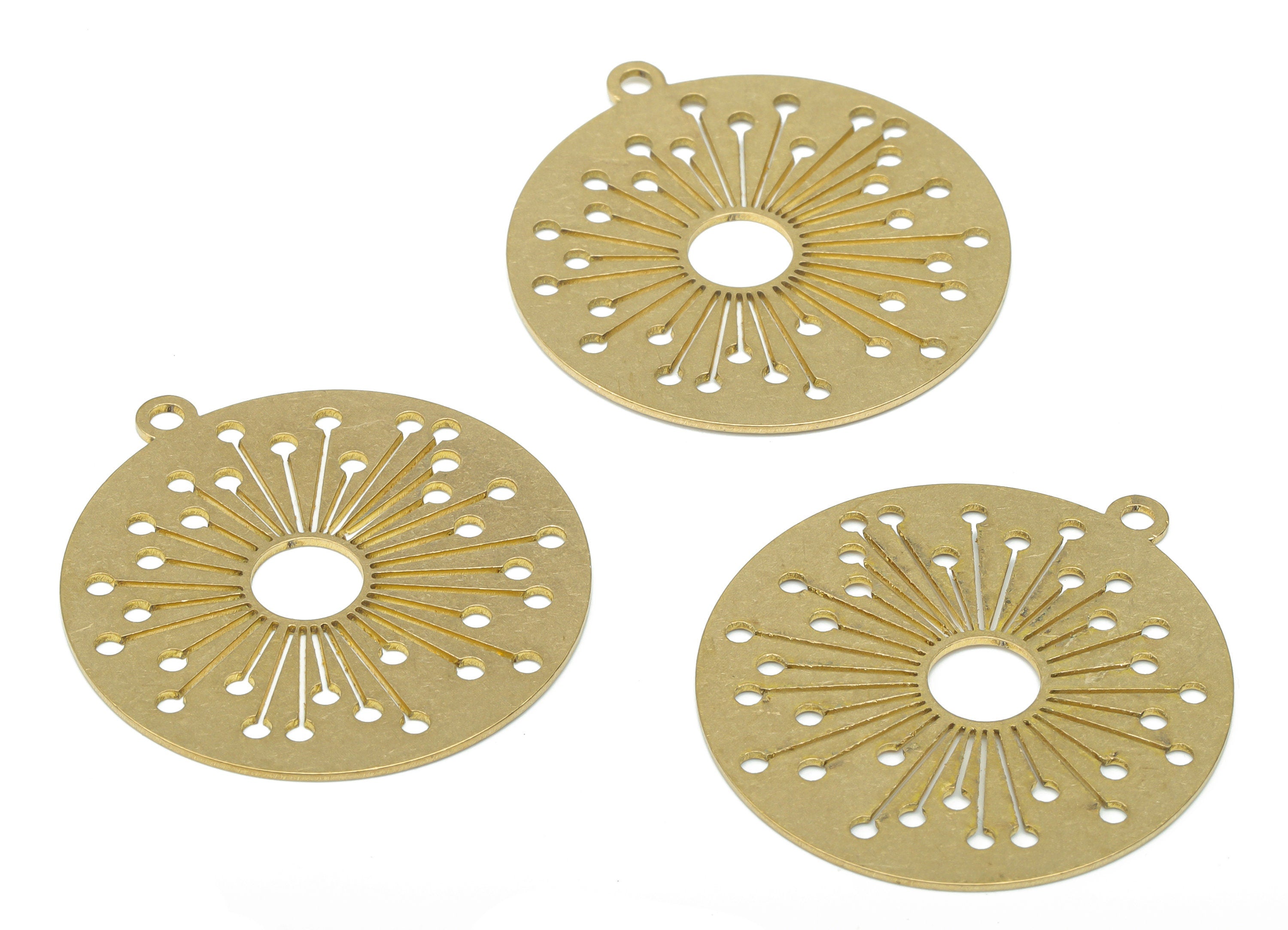 Brass Round Long Stem Flower Earring Charms - Raw Brass Sun Circle Pendant - DIY Jewelry Making Supplies - 34.85x31.83x0.65mm - PPA2650 - DOMEDBAZAAR