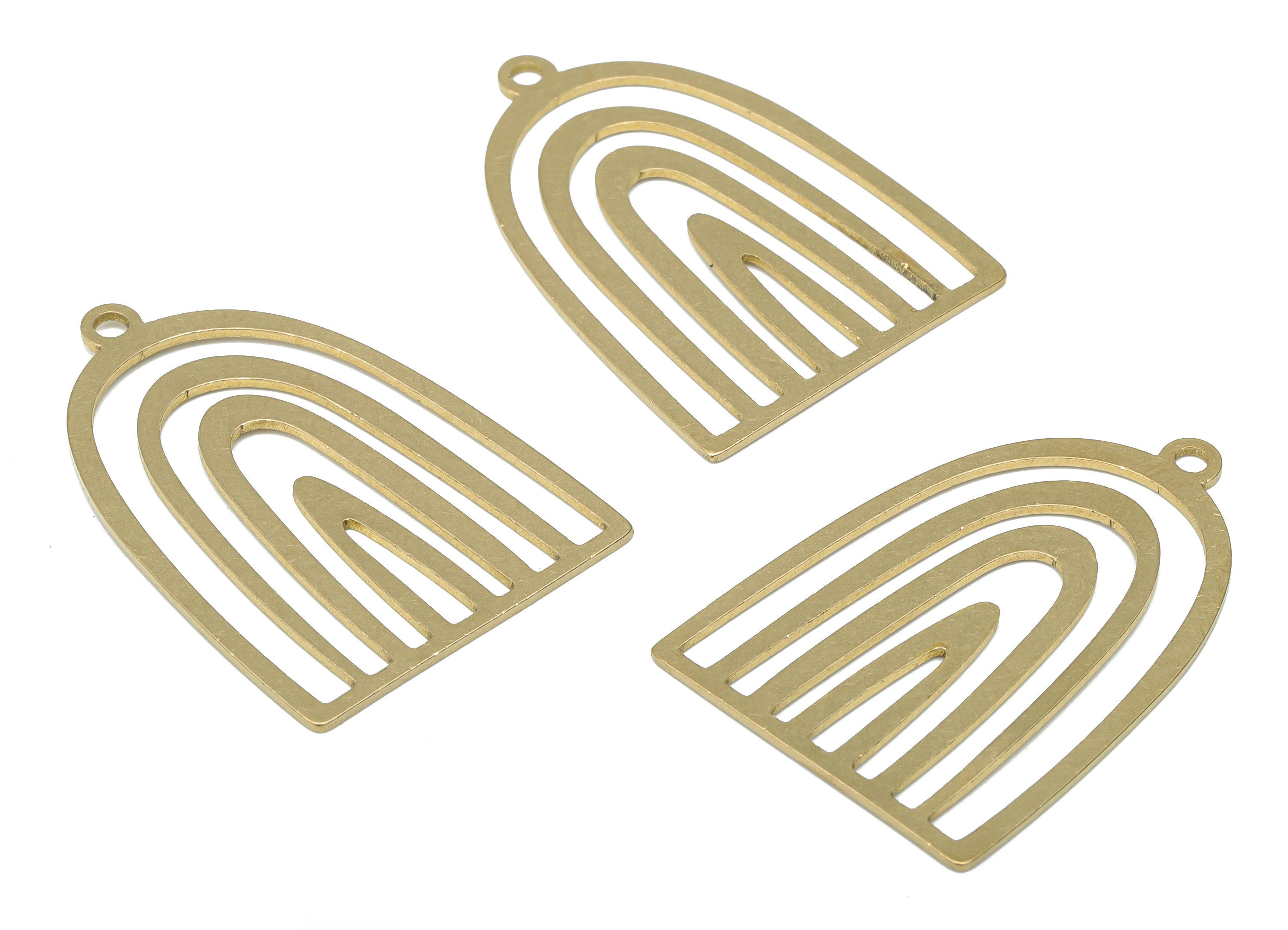 Brass Domed Rainbow Earring Charms - Raw Brass Semicircle Rainbow Pendant - DIY Jewelry Making Supplies - 35.75x34.62x0.74mm - PPA3363 - DOMEDBAZAAR