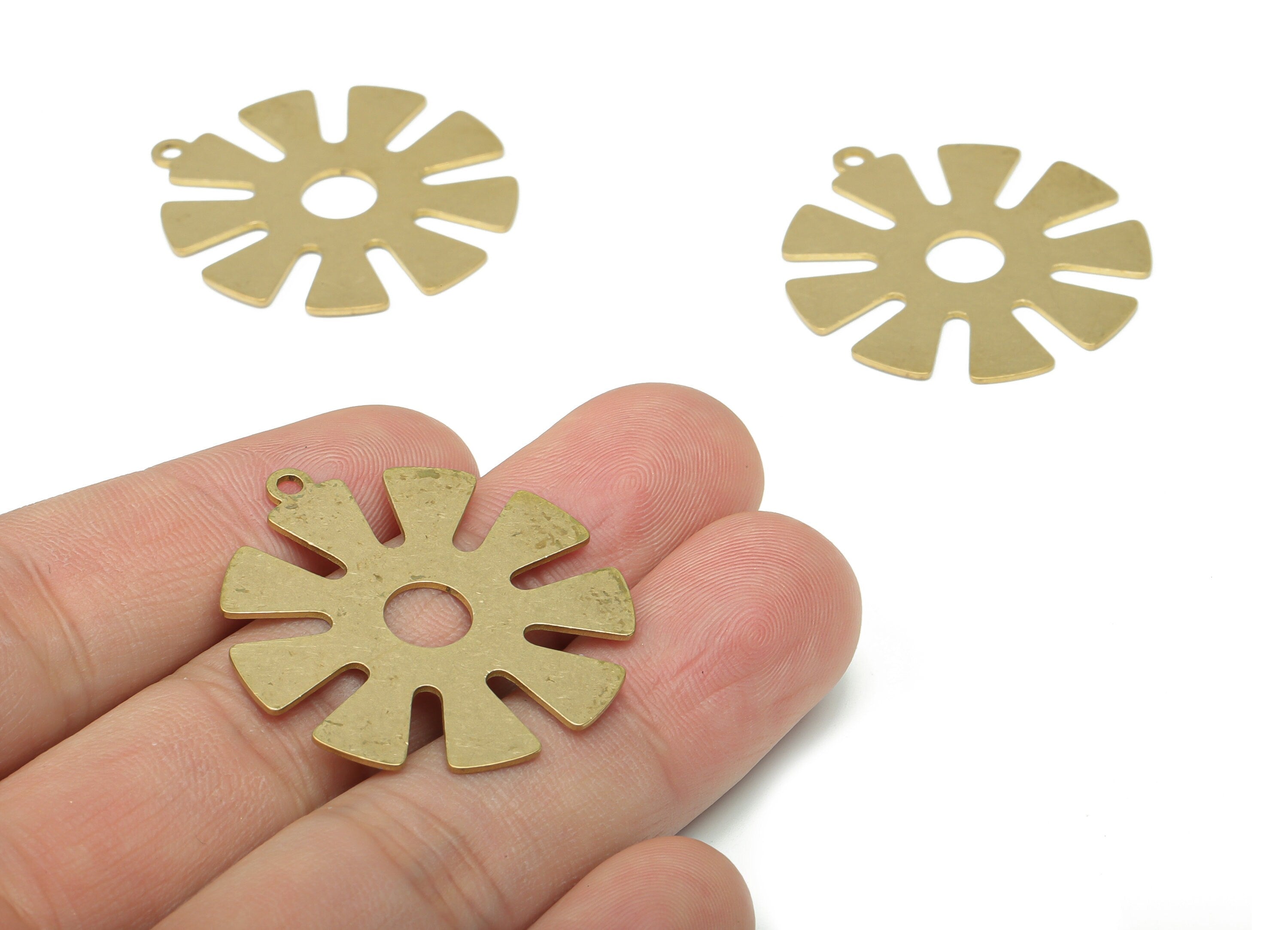 Brass Sun Wheel Earring Charms - Raw Brass Sun Wheel Pendant - DIY Jewelry Making Supplies - 34.85x31.85x0.64mm - PPA2683 - DOMEDBAZAAR