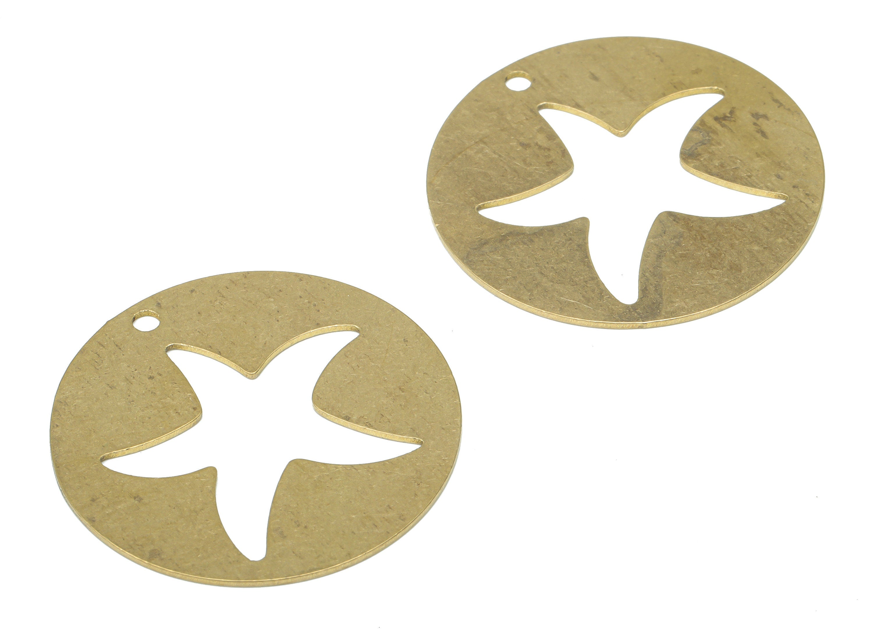 Brass Round Starfish Earring Charms - Raw Brass Star Circle Pendant - DIY Jewelry Making Supplies - 29.95x29.95x0.63mm - PPA2996 - DOMEDBAZAAR