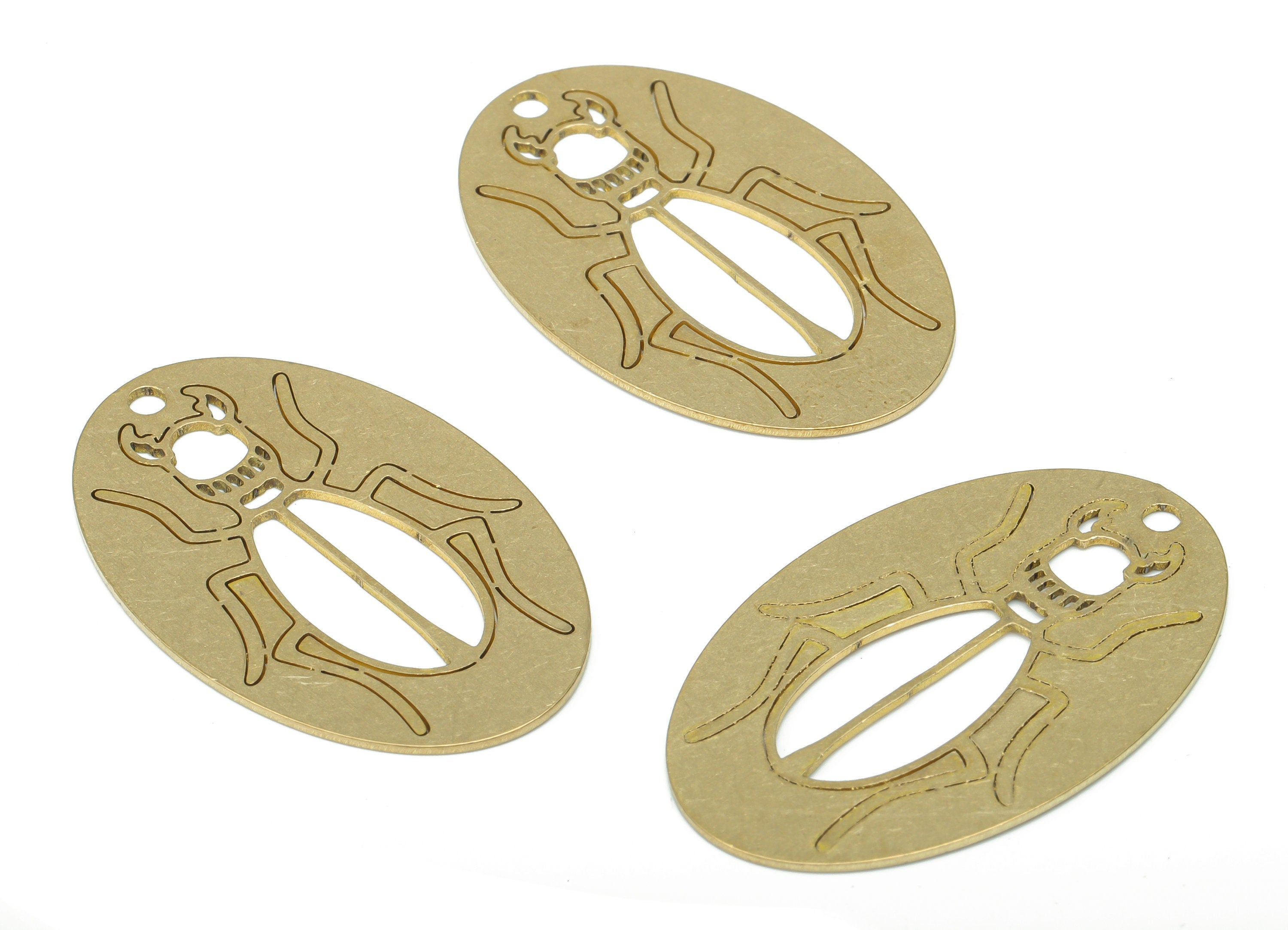 Brass Oval Beetle Earring Charms - Raw Brass Insect Oval Pendant - DIY Jewelry Making Supplies - 34.77x22.18x0.63mm - PPA3090 - DOMEDBAZAAR