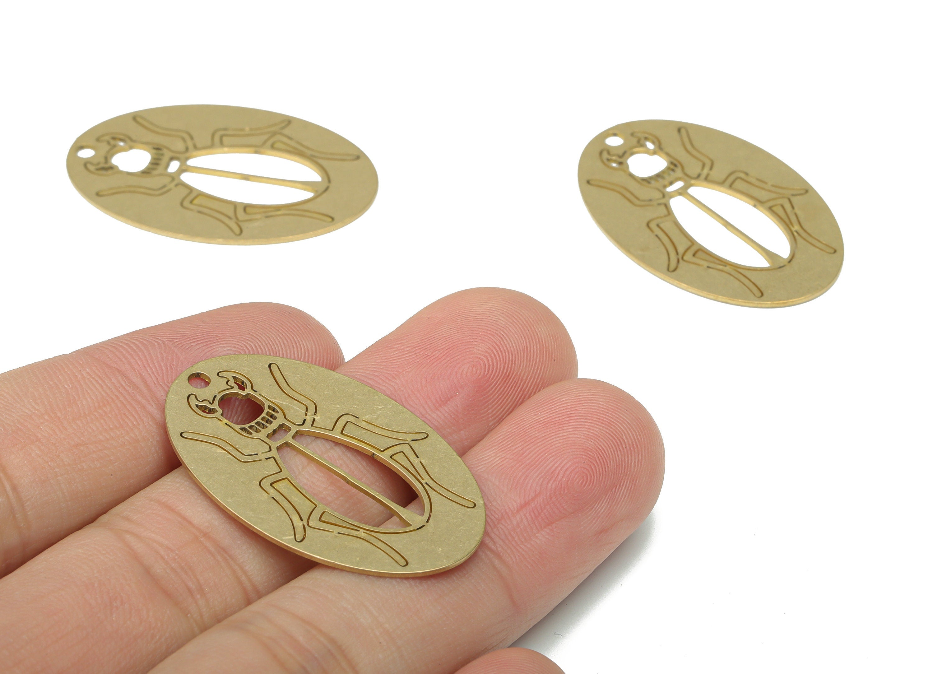 Brass Oval Beetle Earring Charms - Raw Brass Insect Oval Pendant - DIY Jewelry Making Supplies - 34.77x22.18x0.63mm - PPA3090 - DOMEDBAZAAR