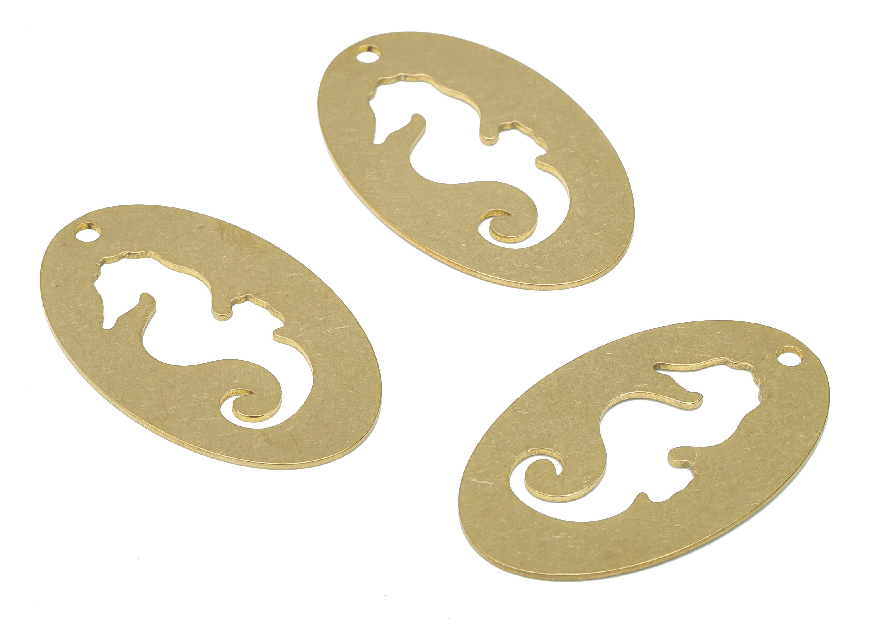 Brass Oval Hippocampus Earring Charms - Raw Brass Sea Horse Pendant - DIY Jewelry Making Supplies - 34.81x21.58x0.64mm - PPA2989 - DOMEDBAZAAR
