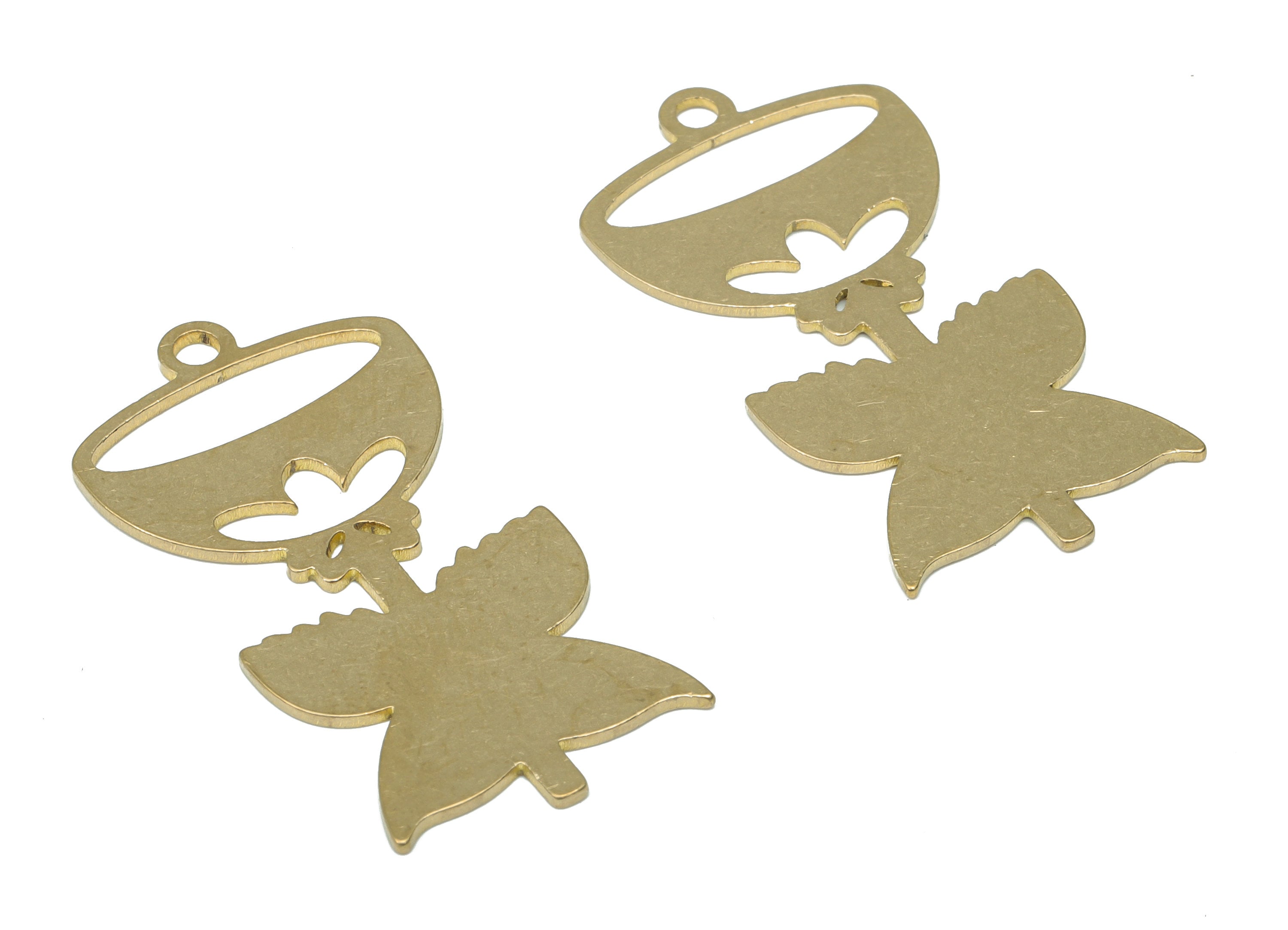 Brass Flower Leaf Earring Charms - Raw Brass Leaf Flower Pendant - DIY Jewelry Making Supplies - 35.7x17.88x0.73mm - PPA3429 - DOMEDBAZAAR