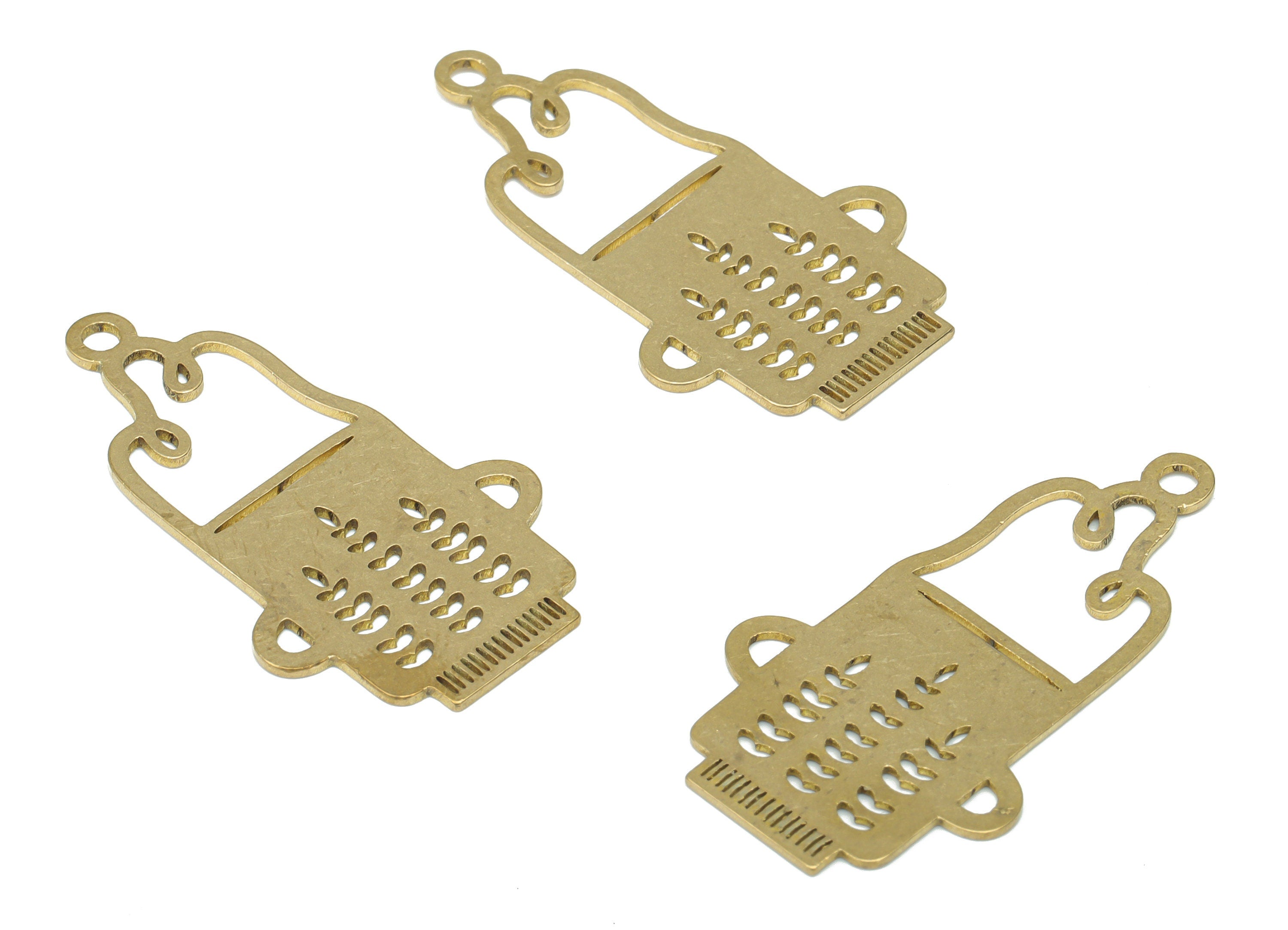 Brass Frothy Coffee Earring Charms - Raw Brass Heart Cup Pendant - DIY Jewelry Making Supplies - 34.77x19.2x0.63mm - PPA3037 - DOMEDBAZAAR