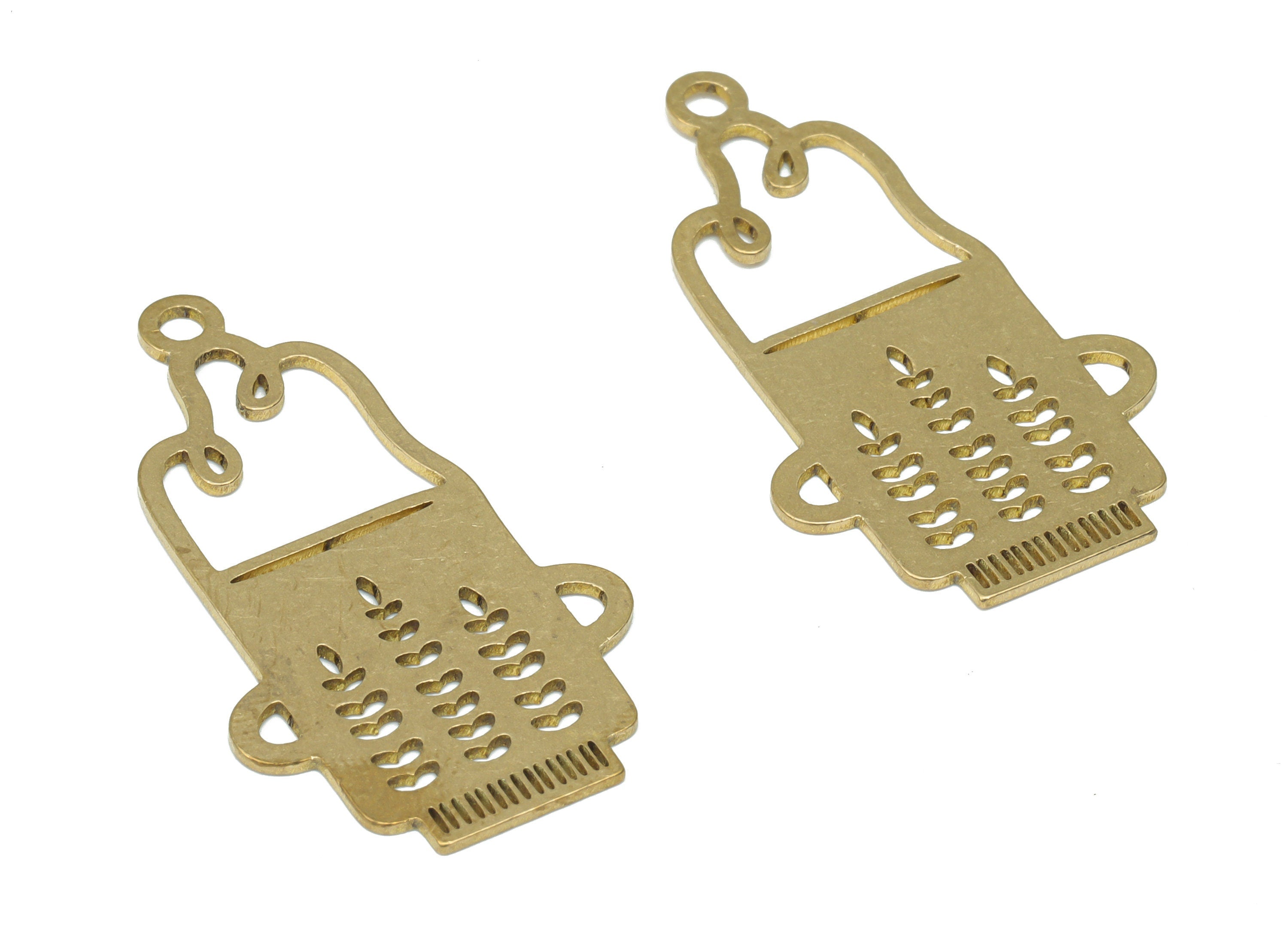 Brass Frothy Coffee Earring Charms - Raw Brass Heart Cup Pendant - DIY Jewelry Making Supplies - 34.77x19.2x0.63mm - PPA3037 - DOMEDBAZAAR