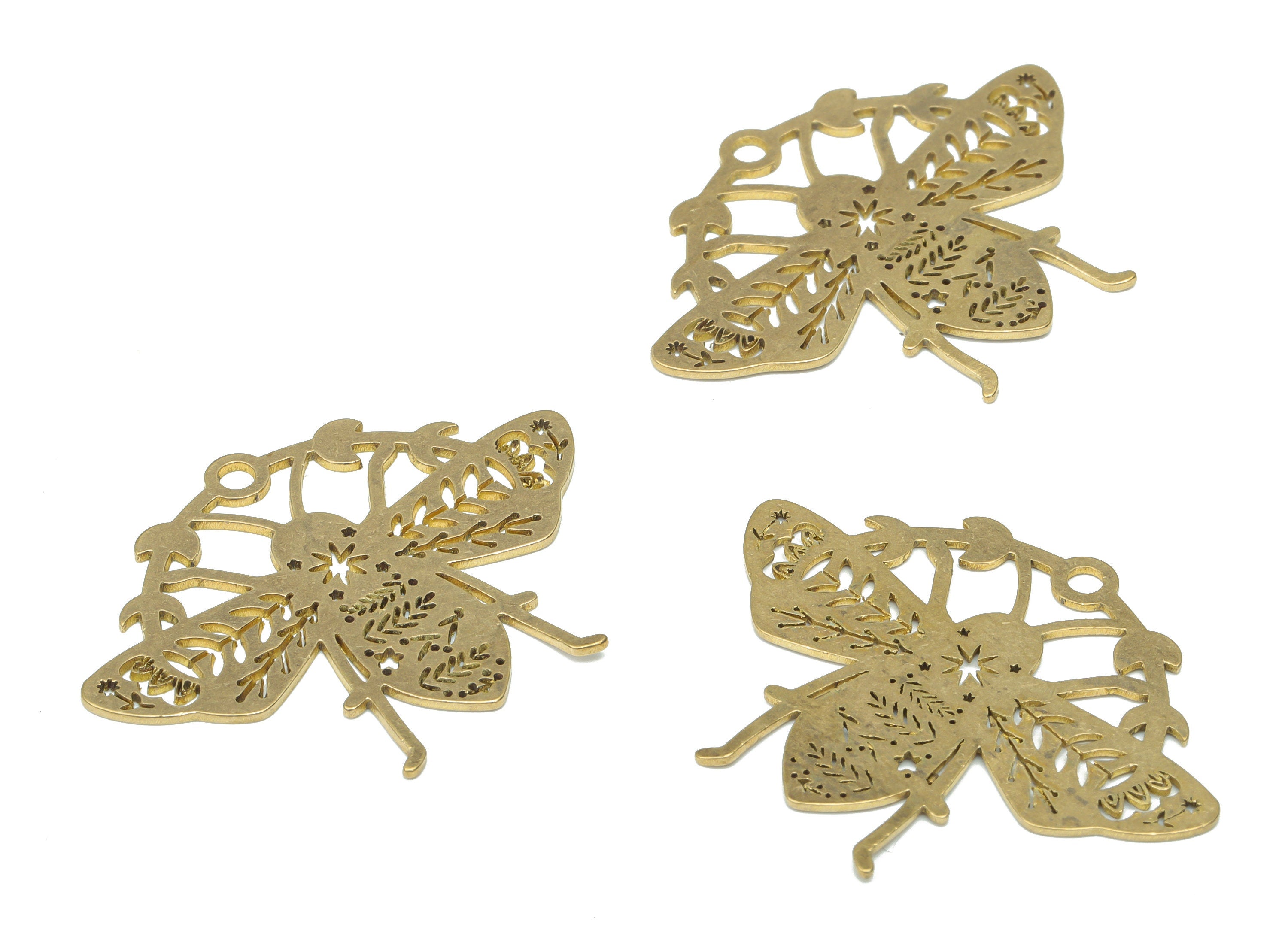 Brass Bee Flower Planet Grass Earring Charms - Raw Brass Star Phase Of The Moon Pendant - Jewelry Supplies - 34.69x26.64x0.64mm - PPA3059 - DOMEDBAZAAR