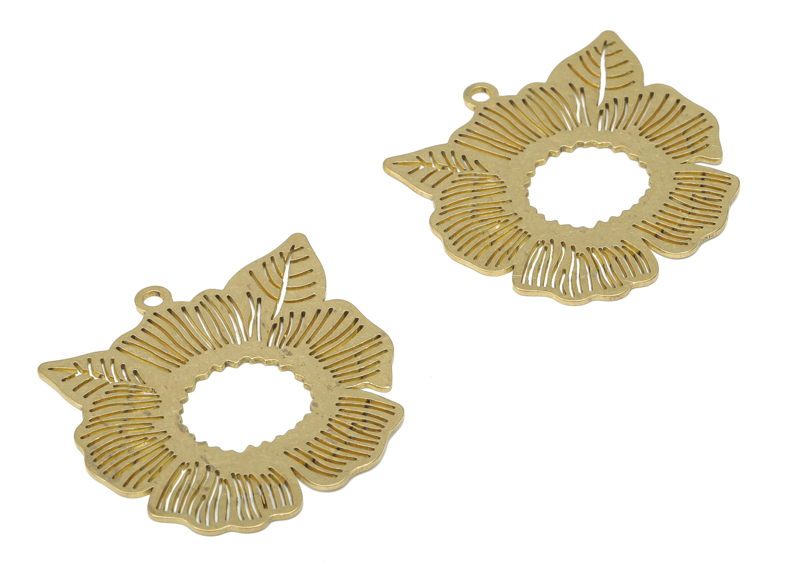 Brass Leaf Flower Earring Charms - Raw Brass Water Plant Pendant - DIY Jewelry Making Supplies - 33.83x33.78x0.64mm - PPA3128 - DOMEDBAZAAR