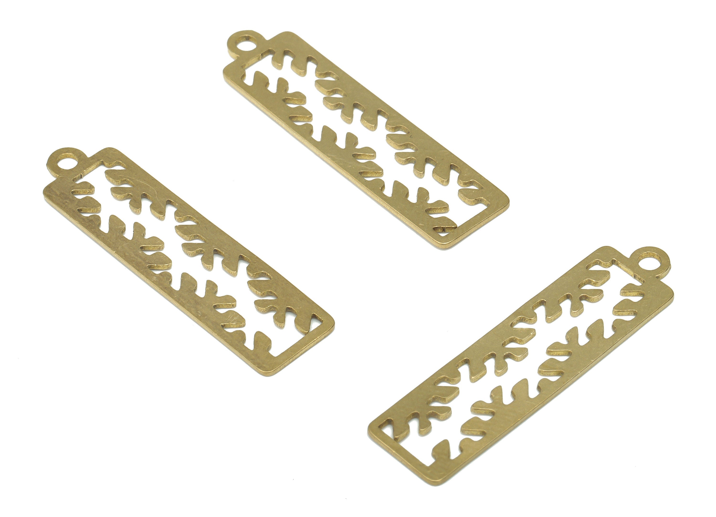 Brass Rectangle Botanical Earring Charms - Raw Brass Rectangle Pendant - DIY Jewelry Making Supplies - 34.77x9.2x0.6mm - PPA2741 - DOMEDBAZAAR