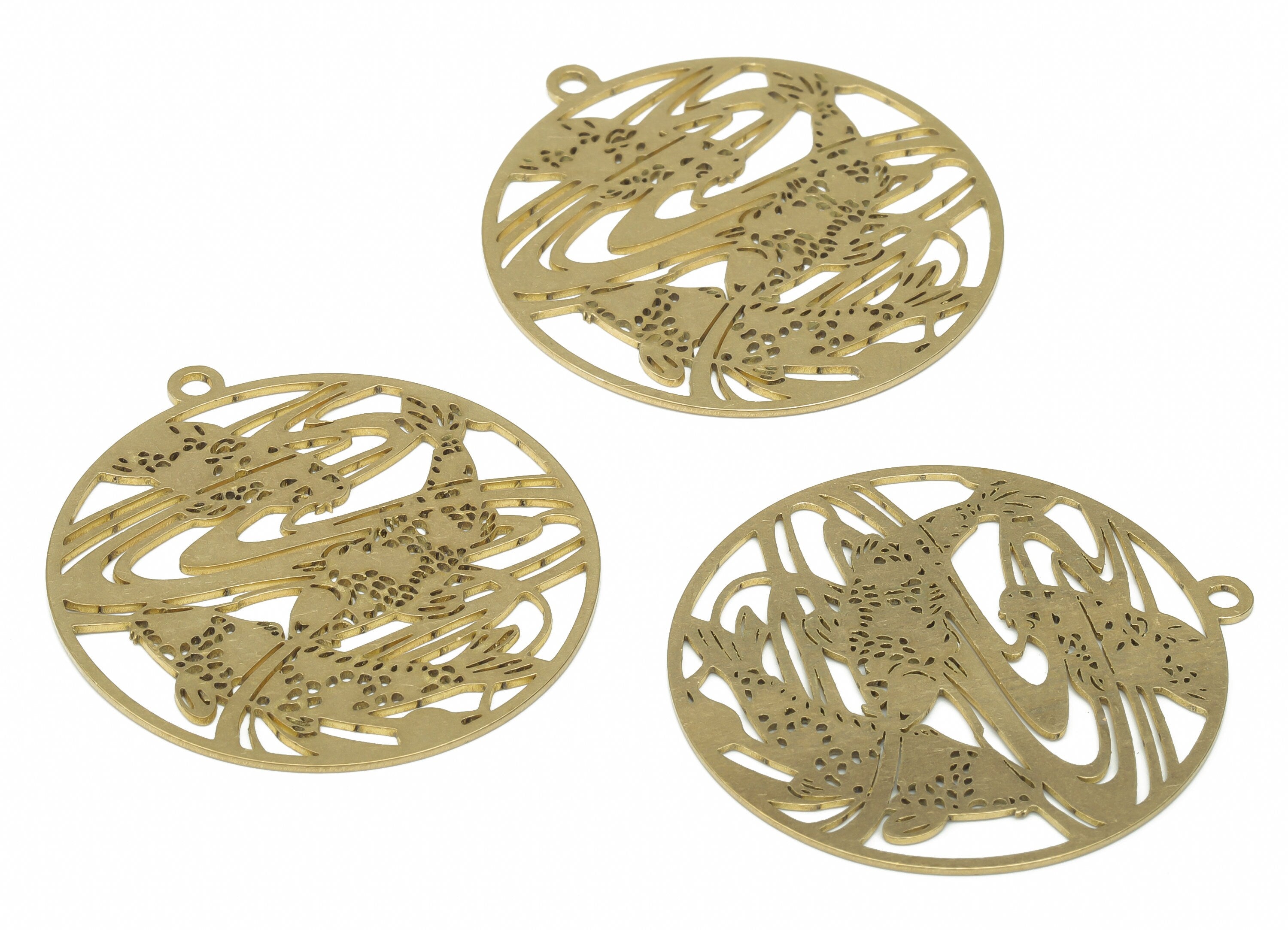 Brass Round Bubble Carp Earring Charms - Raw Brass Bubble Fish Circle Pendant - DIY Jewelry Making Supplies - 39.76x36.63x0.64mm - PPA2817 - DOMEDBAZAAR