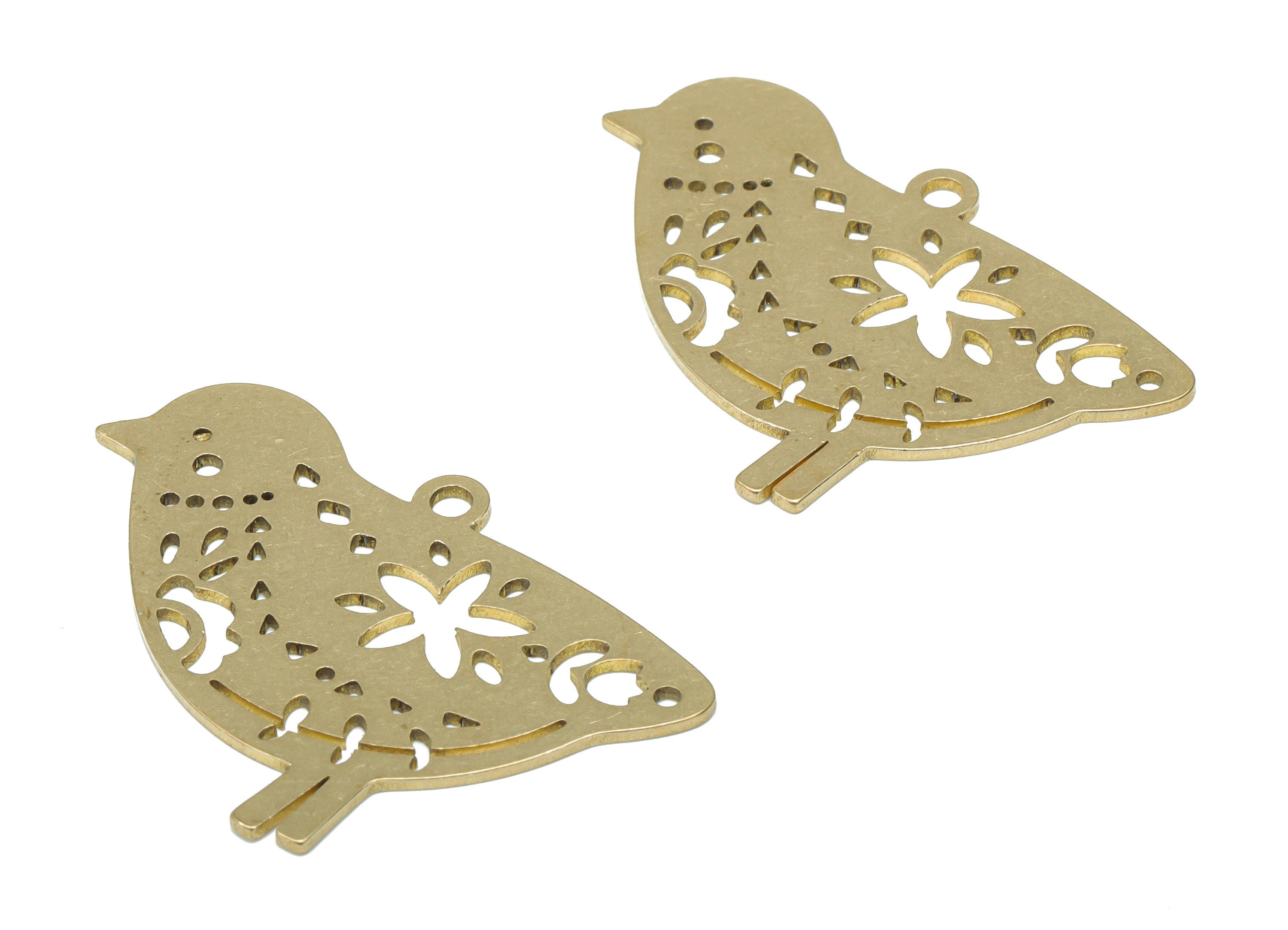 Brass Bird Flower Sparrow Earring Charms - Raw Brass Star Cloud Leaf Triangle Pendant - Jewelry Making Supplies - 36.58x25.2x0.7mm - PPA3259 - DOMEDBAZAAR