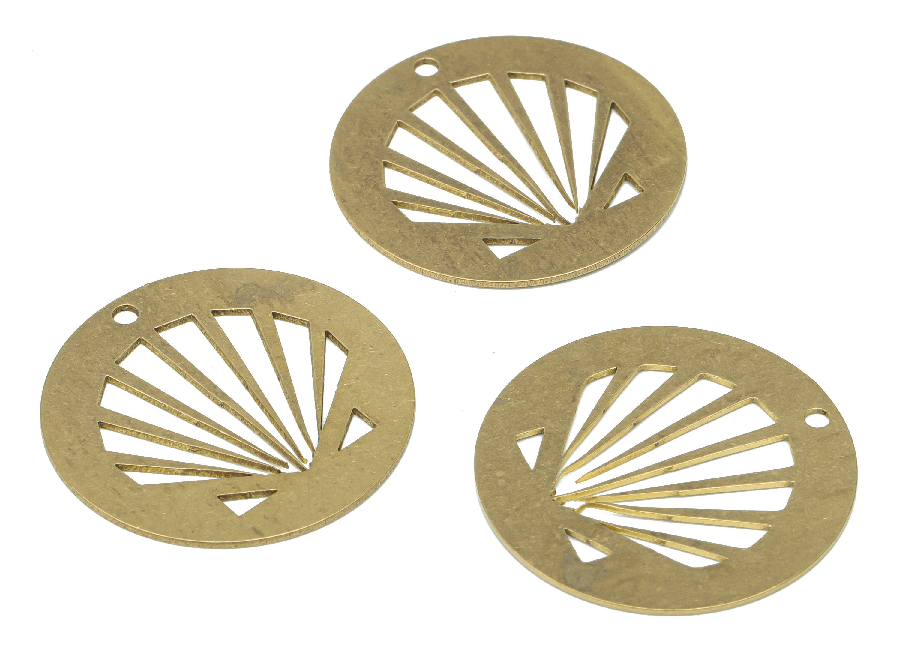 Brass Round Fan Earring Charms - Raw Brass Fan-Shaped Circle Pendant - DIY Jewelry Making Supplies - 29.93x29.93x0.63mm - PPA2890 - DOMEDBAZAAR