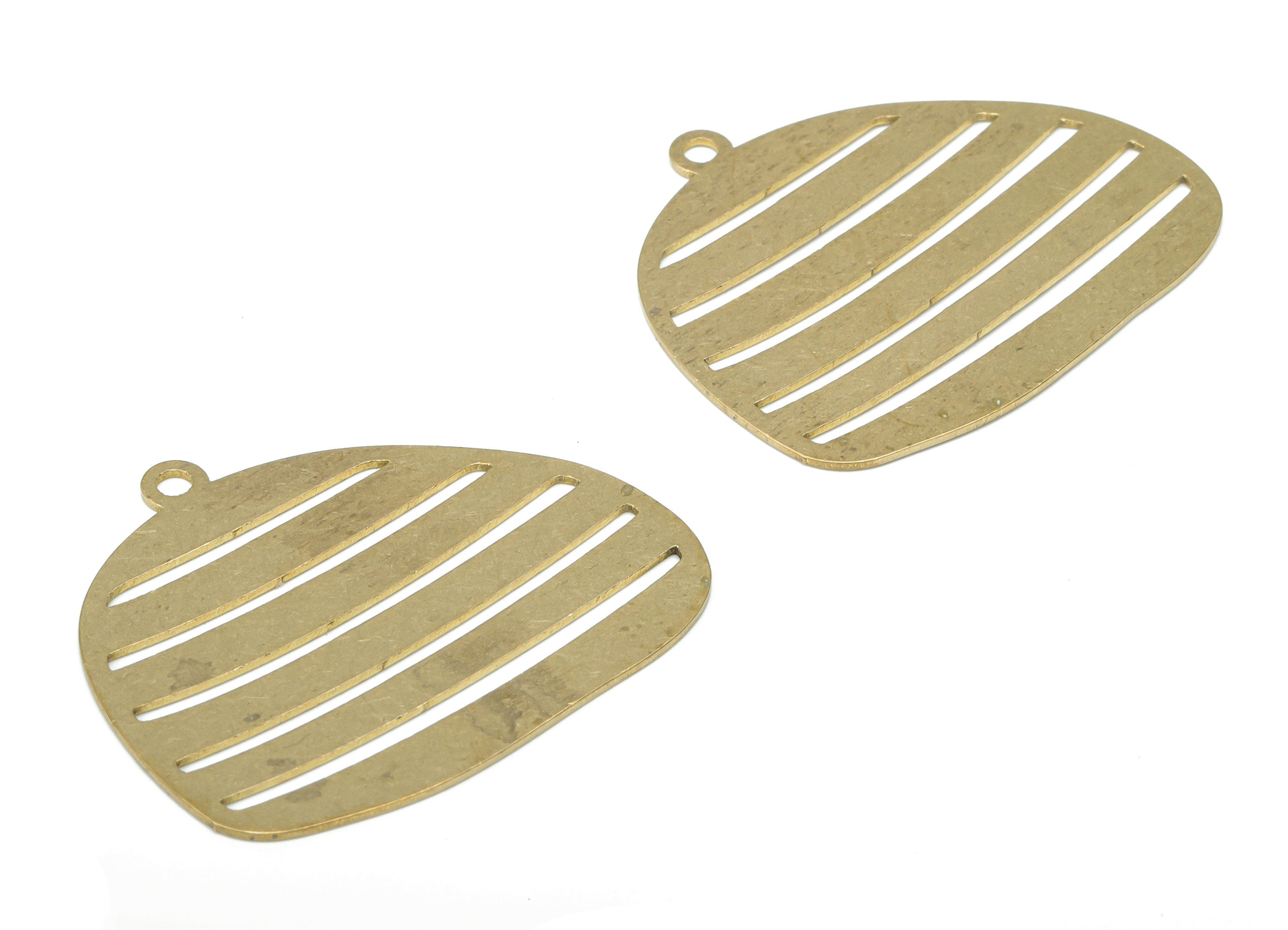 Brass Fruit Stripe Earring Charms - Raw Brass Stripe Geometry Pendant - DIY Jewelry Making Supplies - 34.85x29.62x0.65mm - PPA3040 - DOMEDBAZAAR