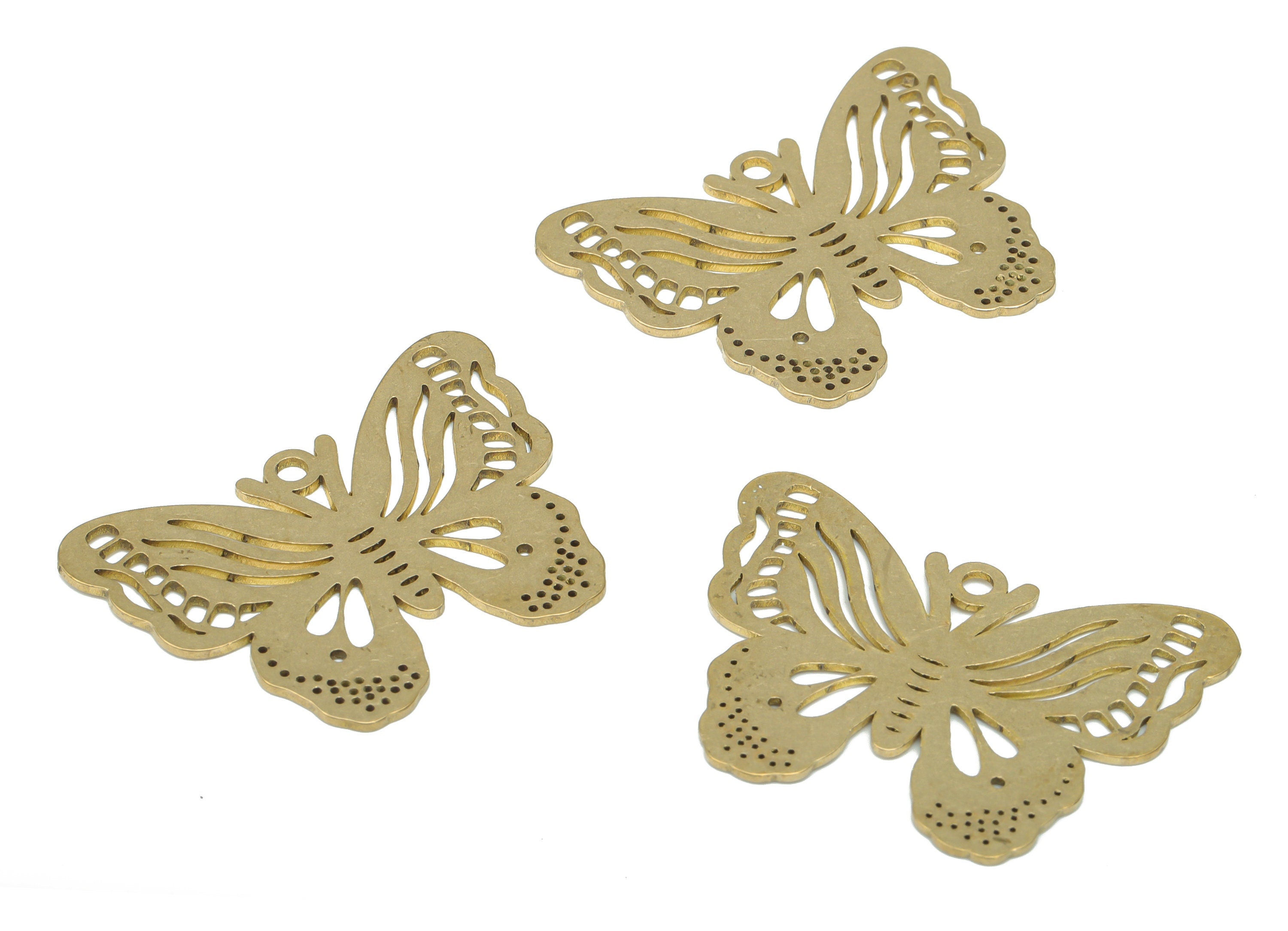 Brass Bubble Butterfly Earring Charms - Raw Brass Butterfly Pendant - DIY Jewelry Making Supplies - 33.8x24.97x0.73mm - PPA3211 - DOMEDBAZAAR