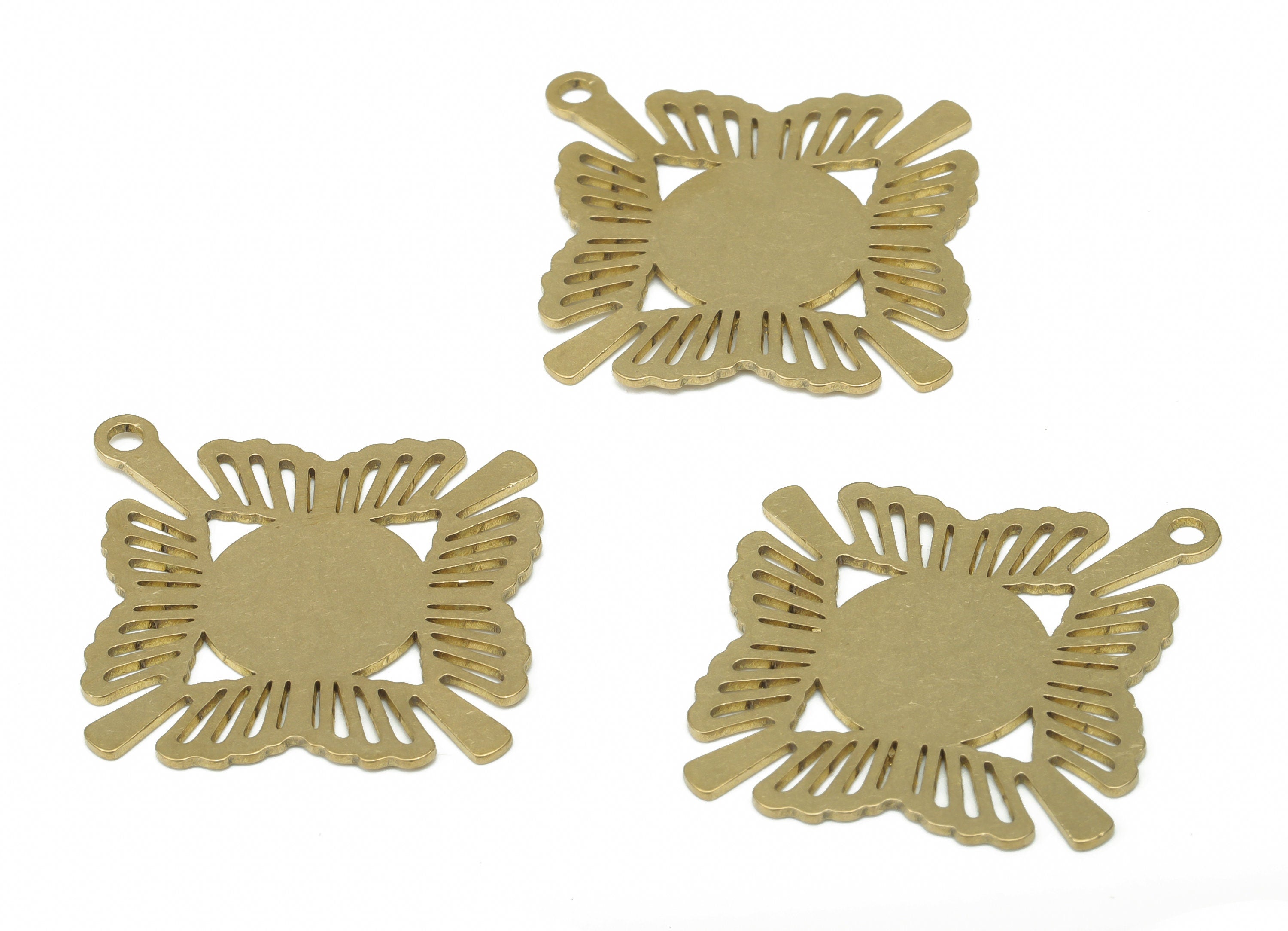 Brass Fropical Flower Round Earring Charms - Raw Brass Circle Botanical Pendant - DIY Jewelry Making Supplies - 34.8x31.76x0.63mm - PPA2738 - DOMEDBAZAAR