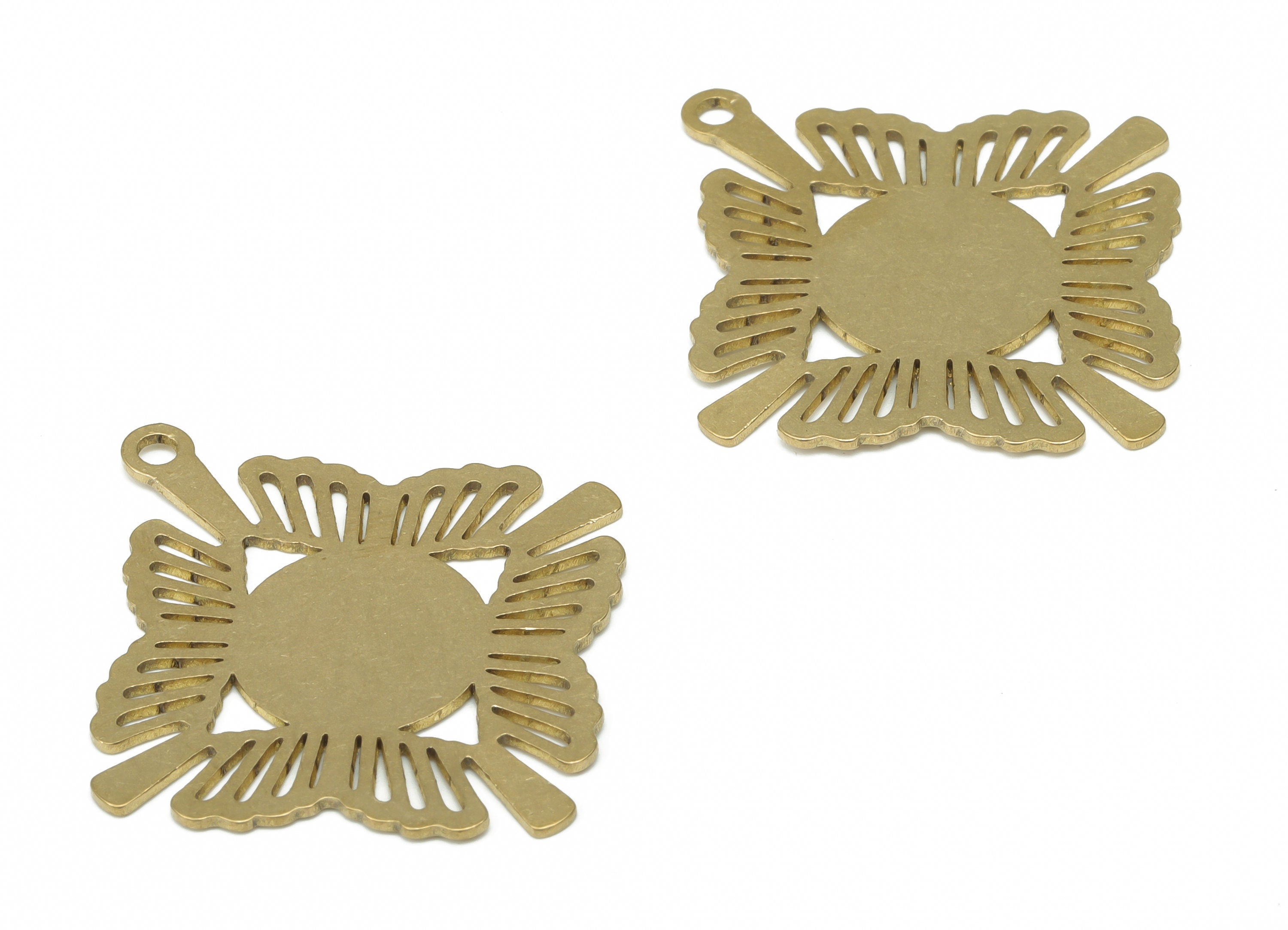 Brass Fropical Flower Round Earring Charms - Raw Brass Circle Botanical Pendant - DIY Jewelry Making Supplies - 34.8x31.76x0.63mm - PPA2738 - DOMEDBAZAAR