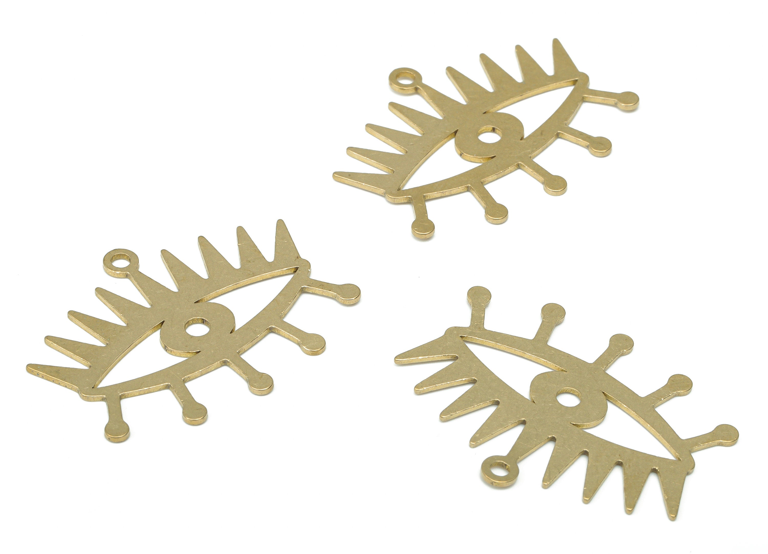 Brass Triangle Eye Earring Charms - Raw Brass Beads Eyelash Pendant - DIY Jewelry Making Supplies - 34.74x27.21x0.75mm - PPA3197 - DOMEDBAZAAR