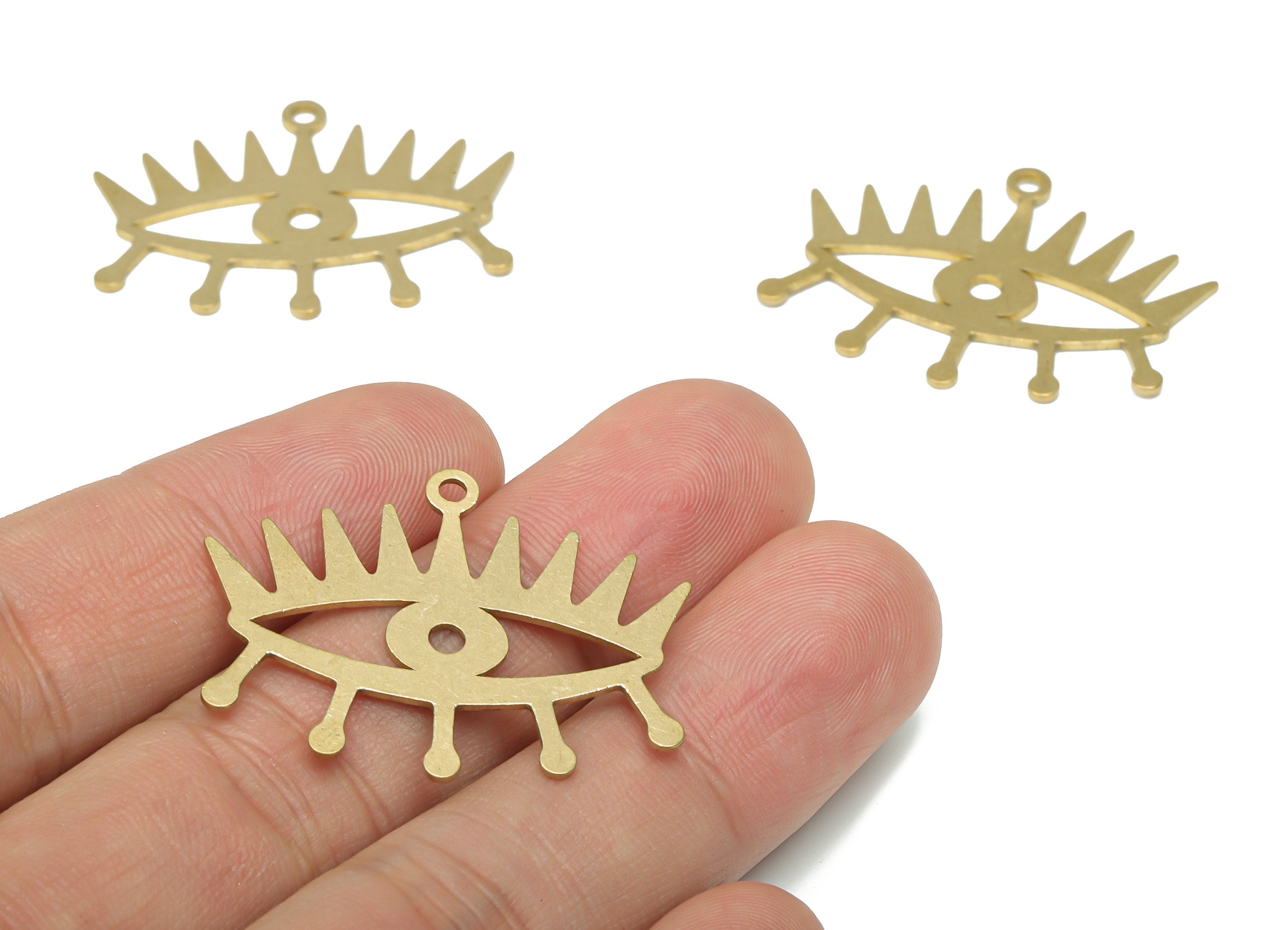 Brass Triangle Eye Earring Charms - Raw Brass Beads Eyelash Pendant - DIY Jewelry Making Supplies - 34.74x27.21x0.75mm - PPA3197 - DOMEDBAZAAR