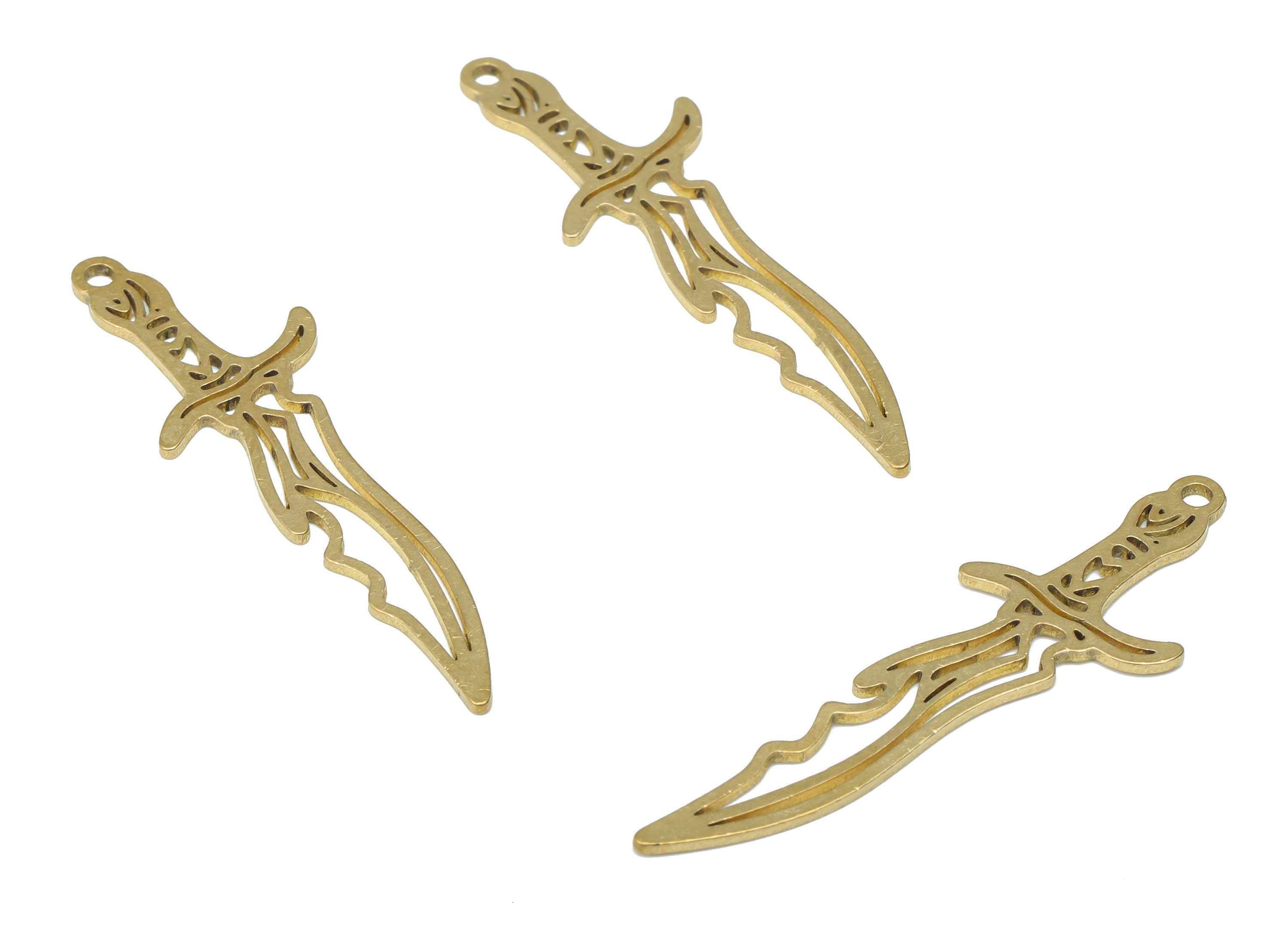 Brass Dagger Knife Earring Charms - Raw Brass Dagger Pendant - DIY Jewelry Making Supplies - 39.76x12.66x0.73mm - PPA2945 - DOMEDBAZAAR