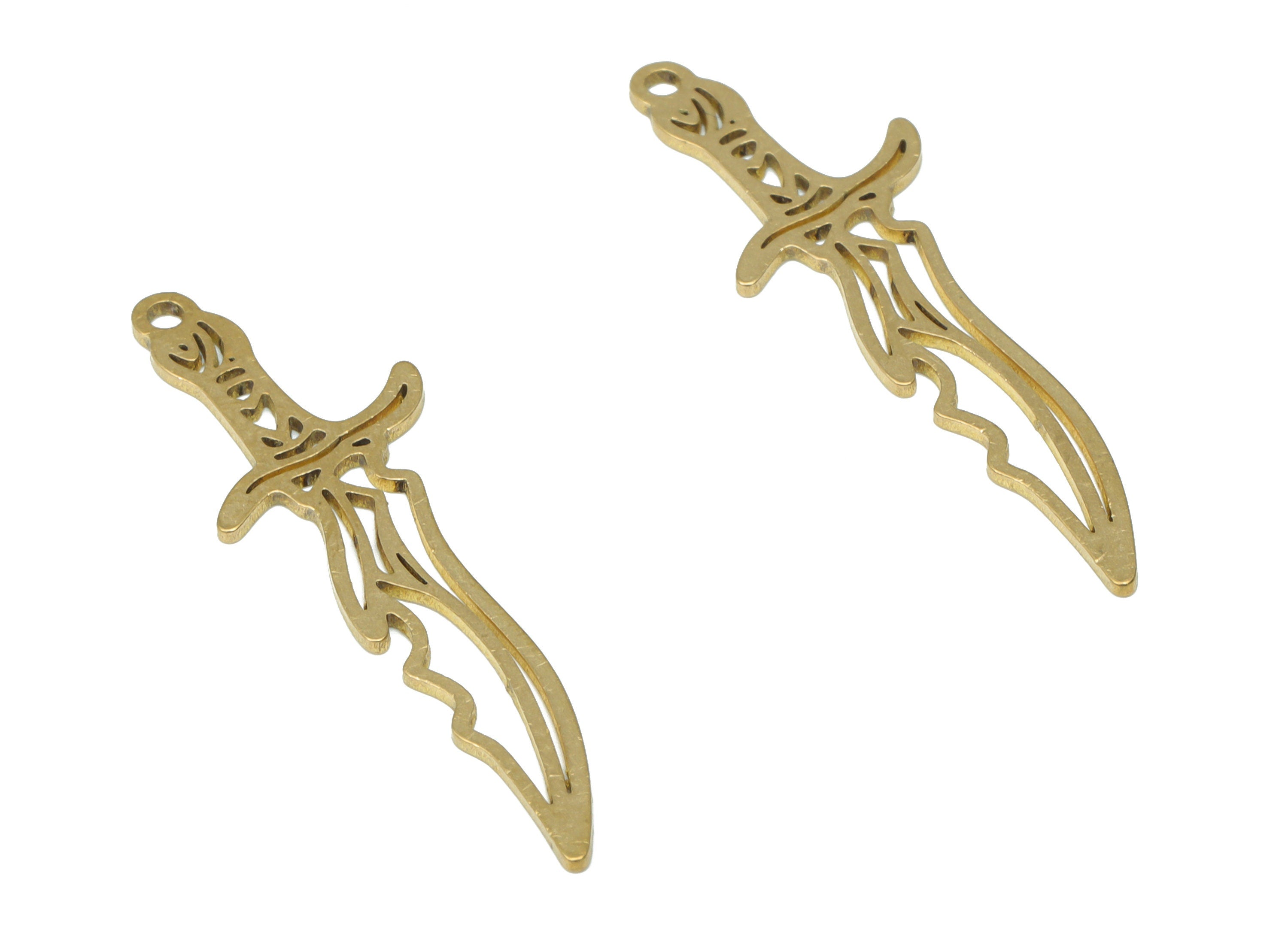 Brass Dagger Knife Earring Charms - Raw Brass Dagger Pendant - DIY Jewelry Making Supplies - 39.76x12.66x0.73mm - PPA2945 - DOMEDBAZAAR