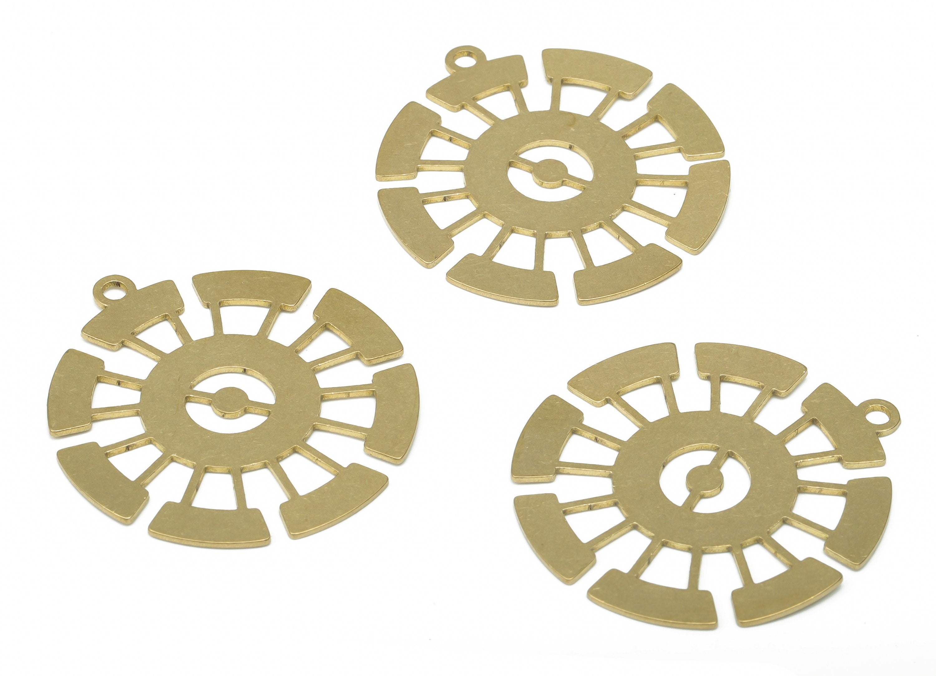 Brass Sun Gear Earring Charms - Raw Brass Wheel Gear Sun Pendant - DIY Jewelry Making Supplies - 34.81x31.83x0.64mm - PPA2726 - DOMEDBAZAAR