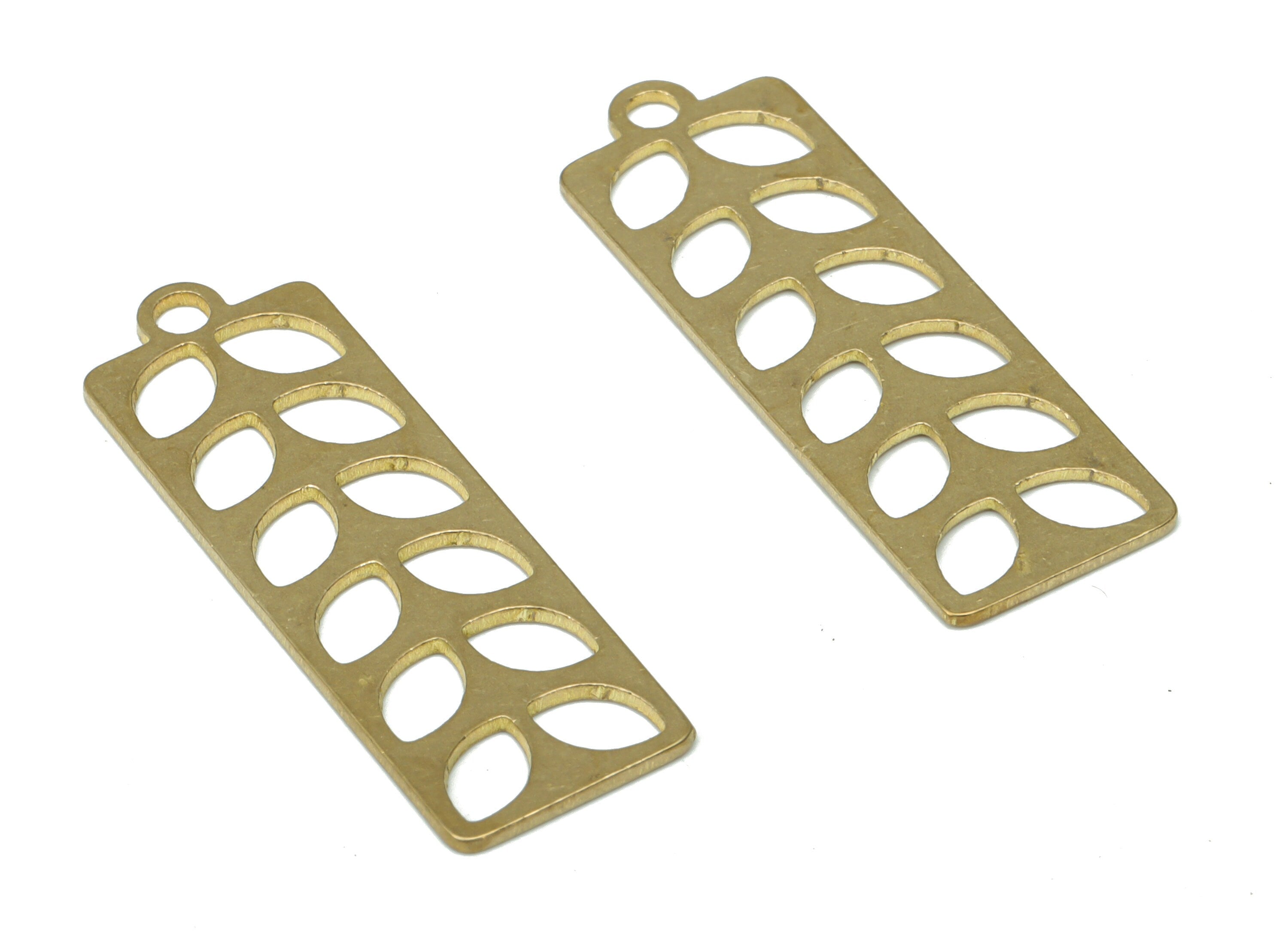 Brass Rectangle Leaf Earring Charms - Raw Brass Rectangle Pendant - DIY Jewelry Making Supplies - 29.9x10x0.64mm - PPA3474 - DOMEDBAZAAR
