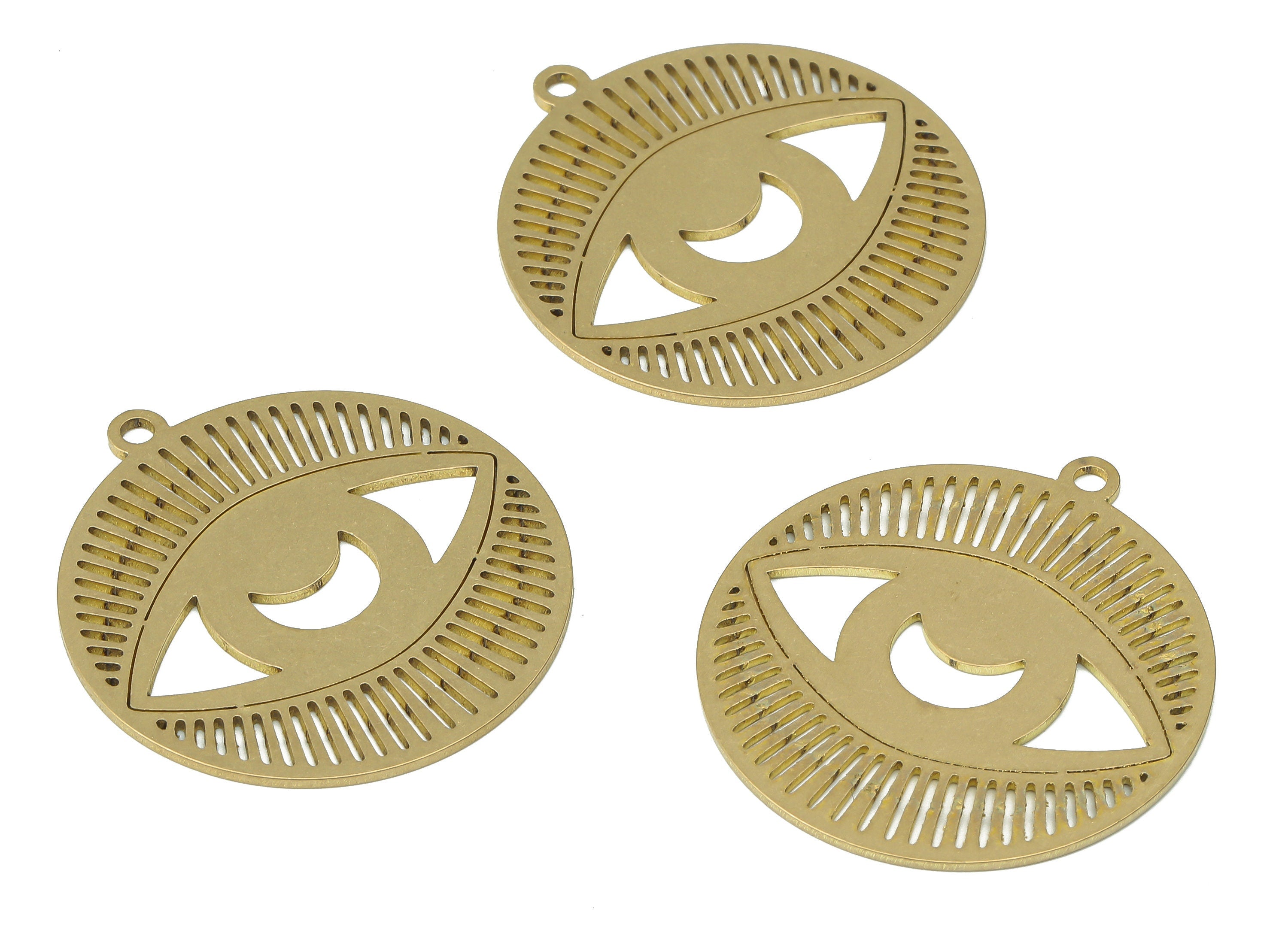 Brass Eye Crescent Triangle Earring Charms - Raw Brass Moon Eyelash Pendant - Earring Charms for Jewelry Making - 34.6x31.8x0.9mm - PPA3627 - DOMEDBAZAAR