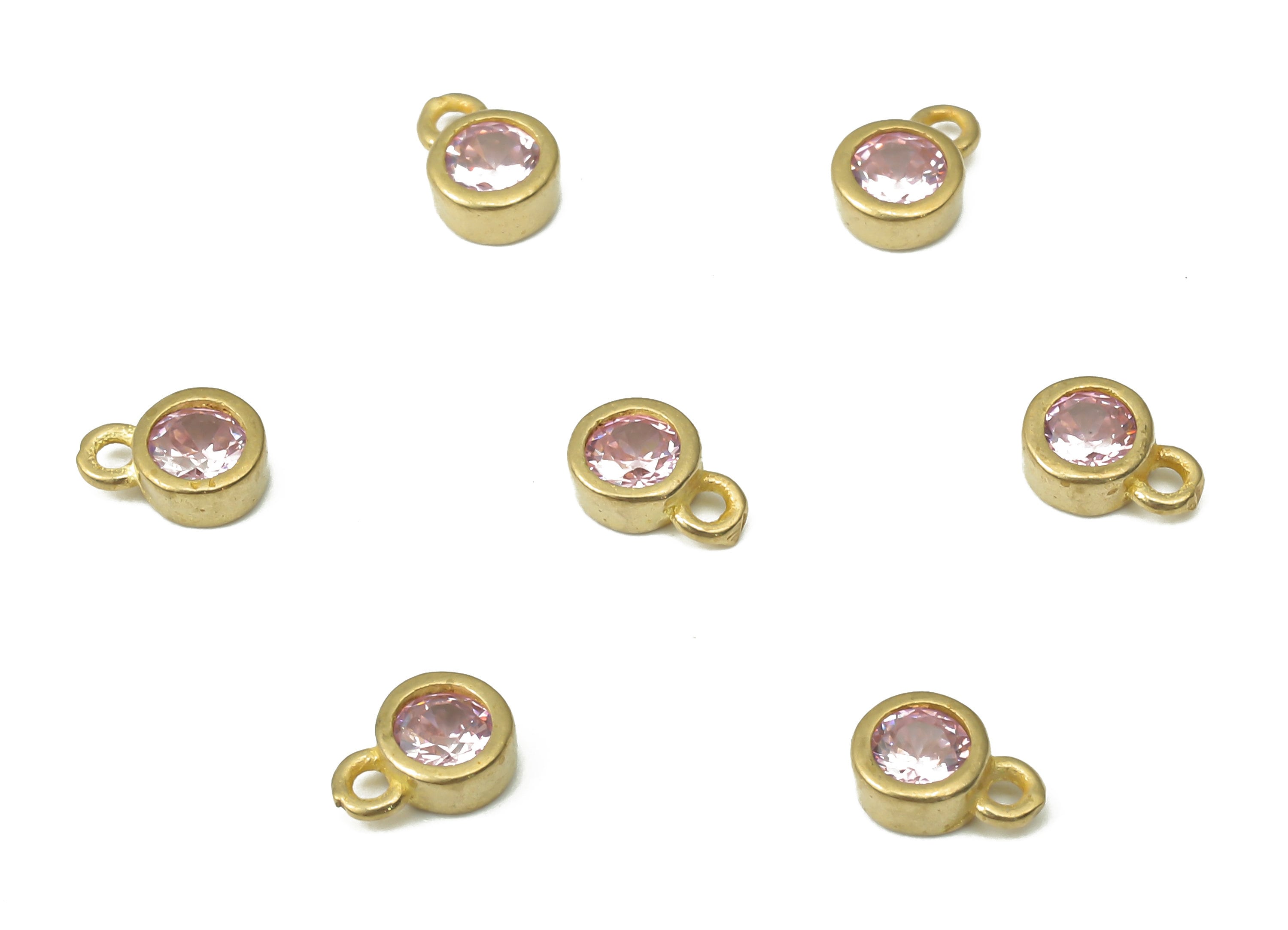 Brass Mini Round Bracelet Charms with Pink Zircon - Raw Brass Mini Circle Pendant - Jewelry Making Supplies - 5.73x4.07x1.96mm - PP7429A - DOMEDBAZAAR
