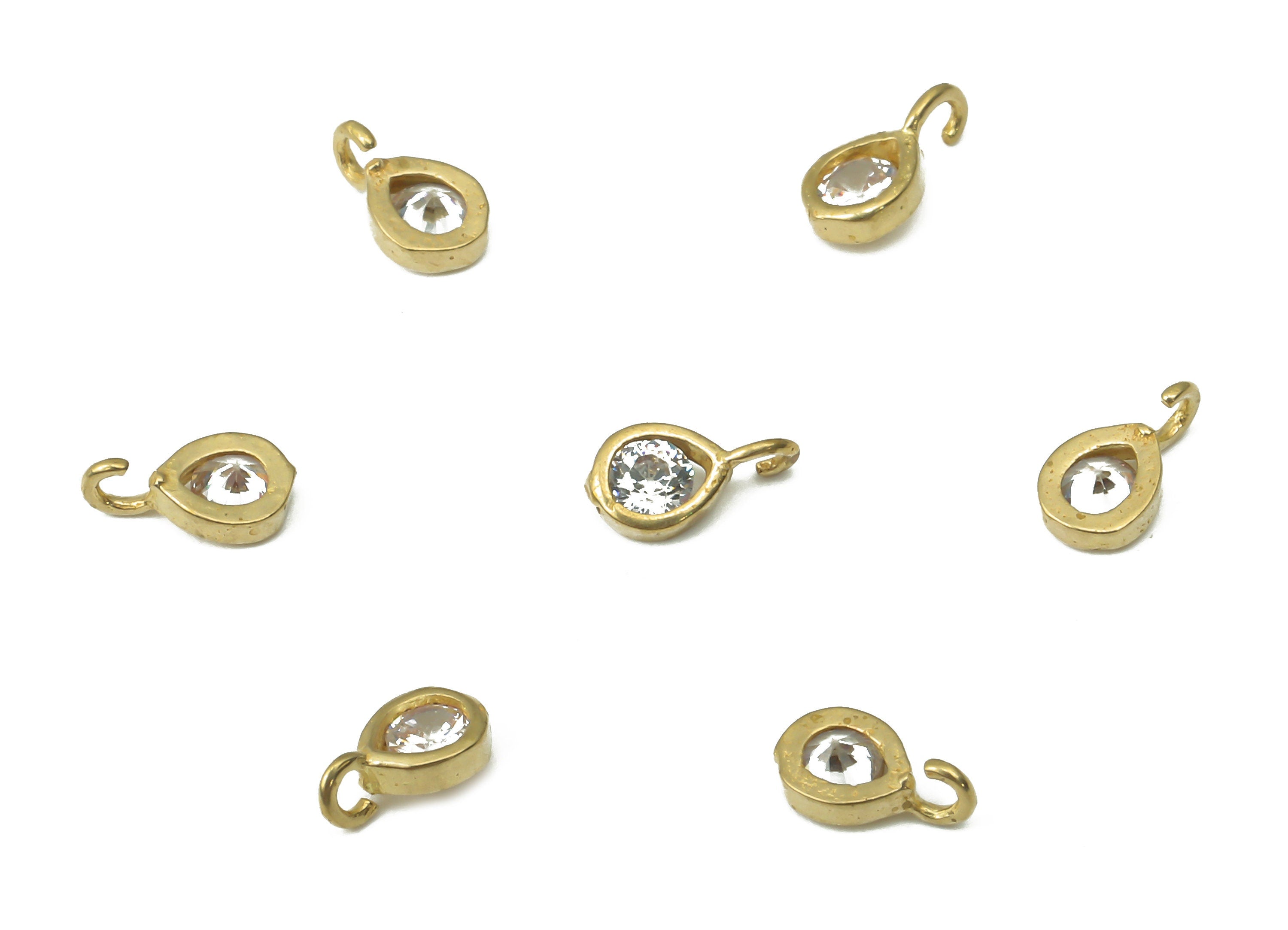 Brass Mini Drop Loop Earring Charms with Zircon - Raw Brass Teardrop Pendant - Earring Charms for Jewelry Making - 5.9x3.38x1.5mm - PP7436 - DOMEDBAZAAR