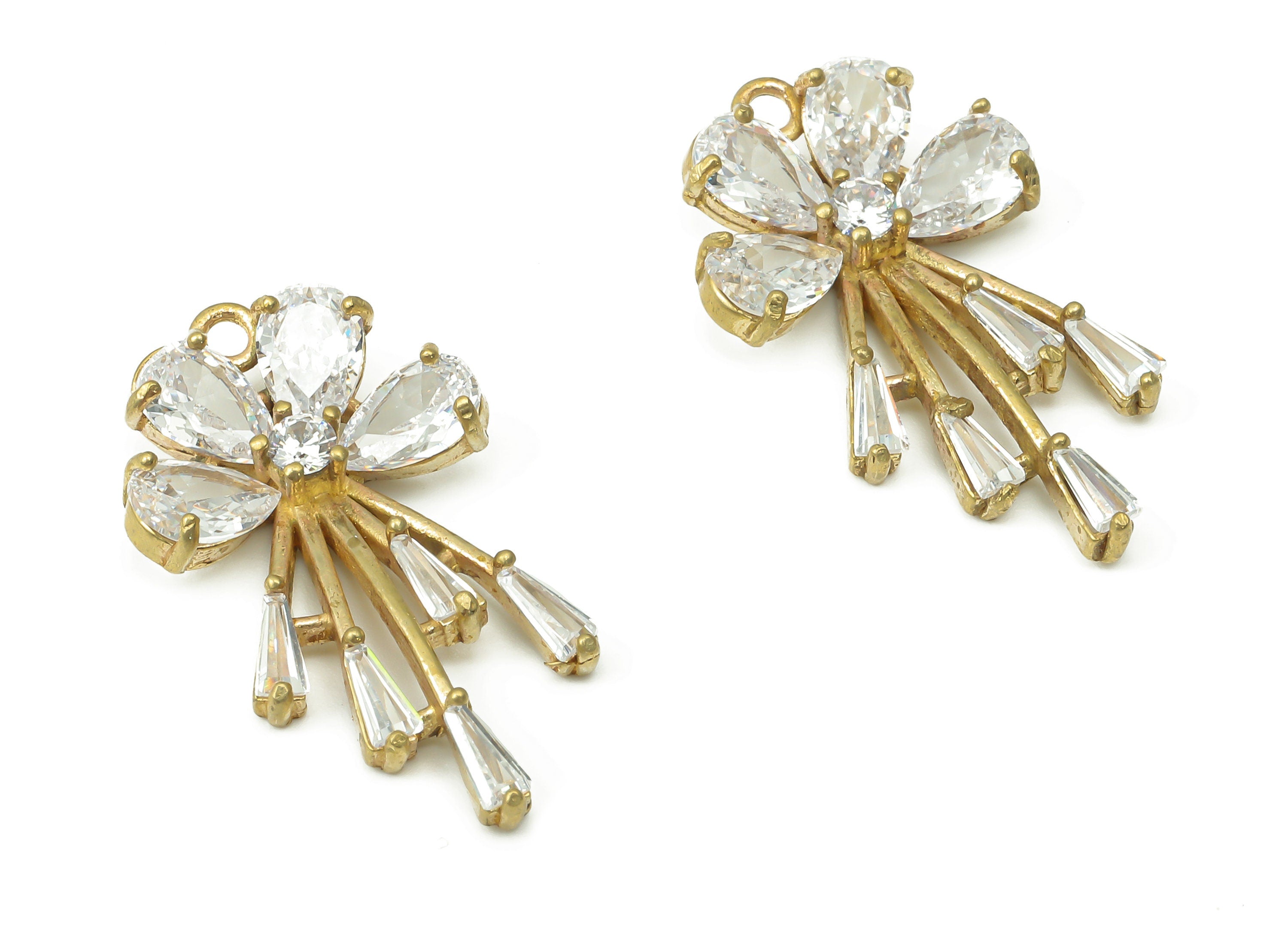 Brass Flower Earring Charms with Zircons - Raw Brass Flower Pendant - Earring Charms for Jewelry Making - 25.24x14.35x3.87mm - PP7431 - DOMEDBAZAAR