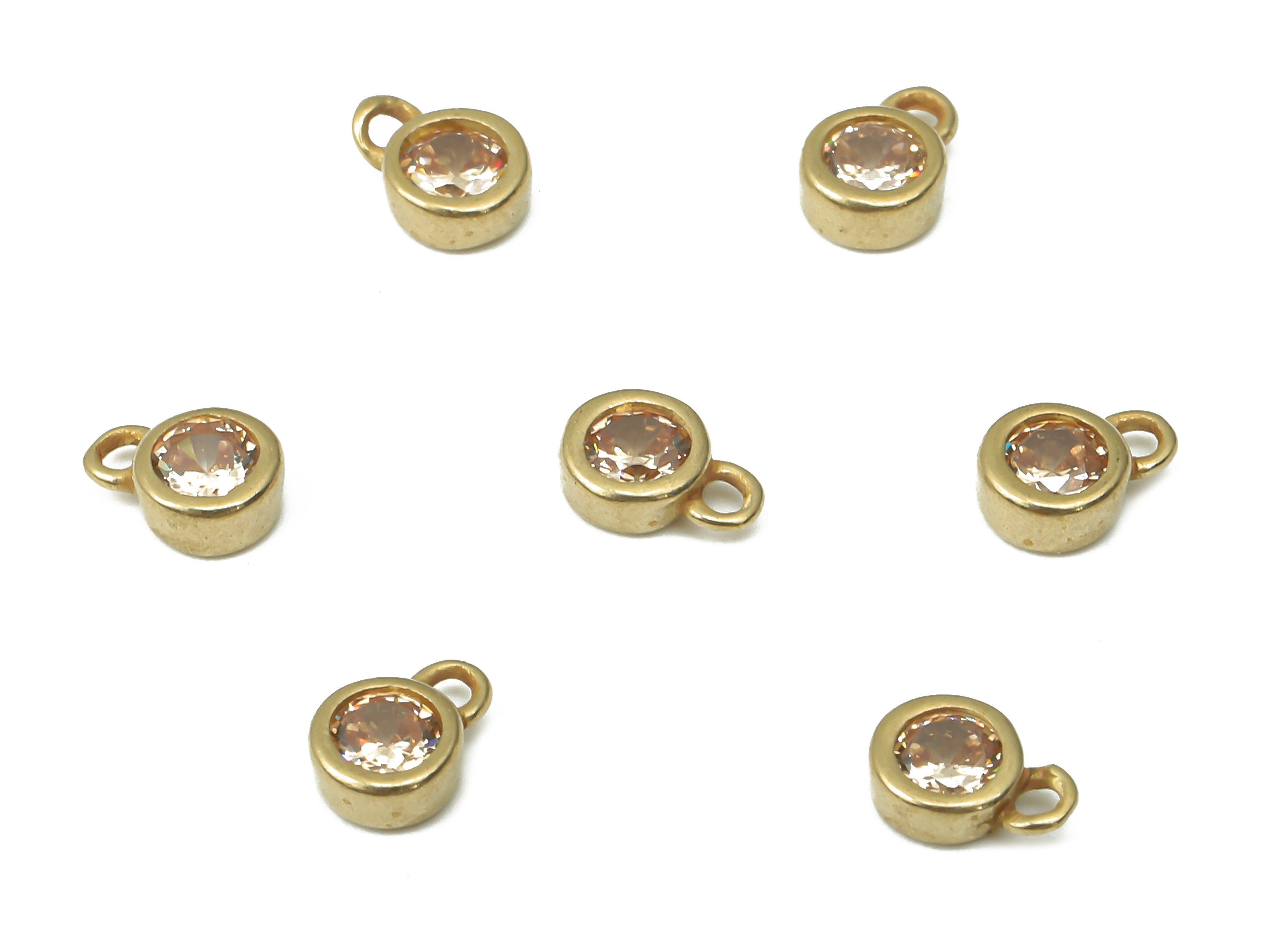 Brass Mini Round Bracelet Charms with Zircon - Raw Brass Mini Circle Pendant - Earring Charms for Jewelry Making - 5.73x4.07x1.96mm- PP7429C - DOMEDBAZAAR