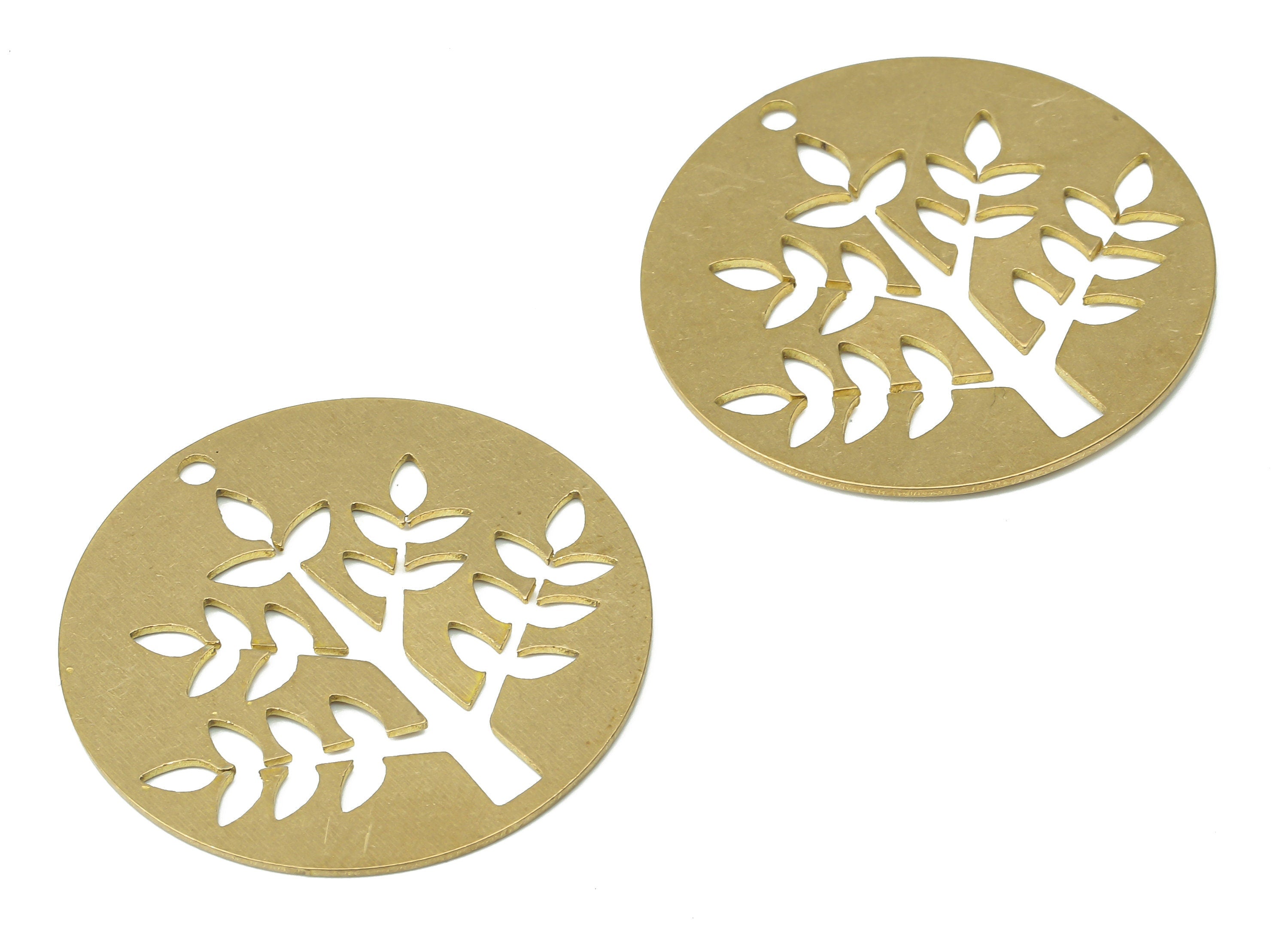 Brass Round Botanical Leaves Tree Earring Charms - Raw Brass Leaf Tree Pendant - Jewelry Making Supplies - 31.74x31.74x0.68mm - PPA3797 - DOMEDBAZAAR
