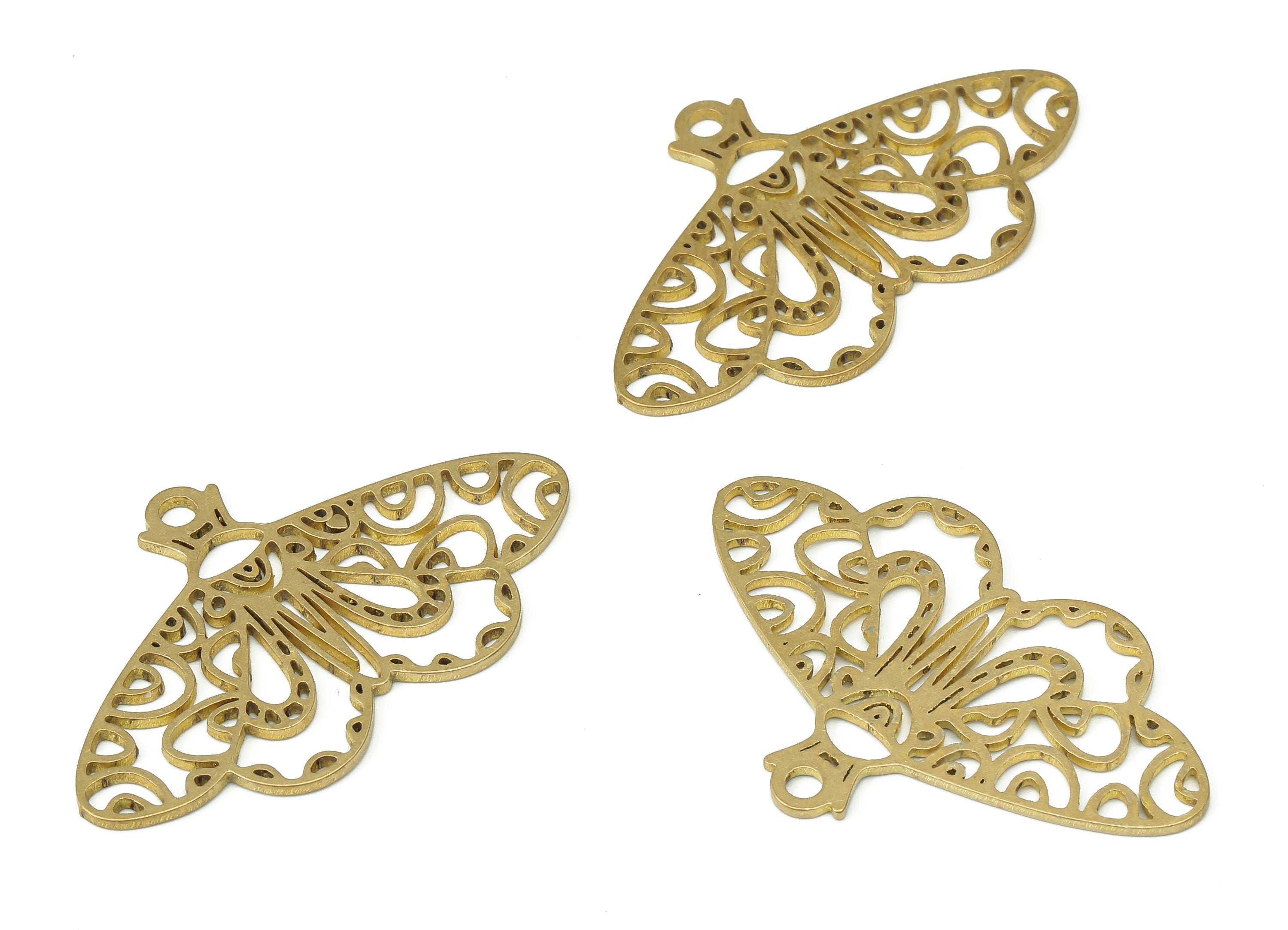 Brass Moth Pattern Earring Charms - Raw Brass Moth Pattern Pendant - Earring Charms for Jewelry Making - 35.71x22.45x0.82mm - PPA3831 - DOMEDBAZAAR