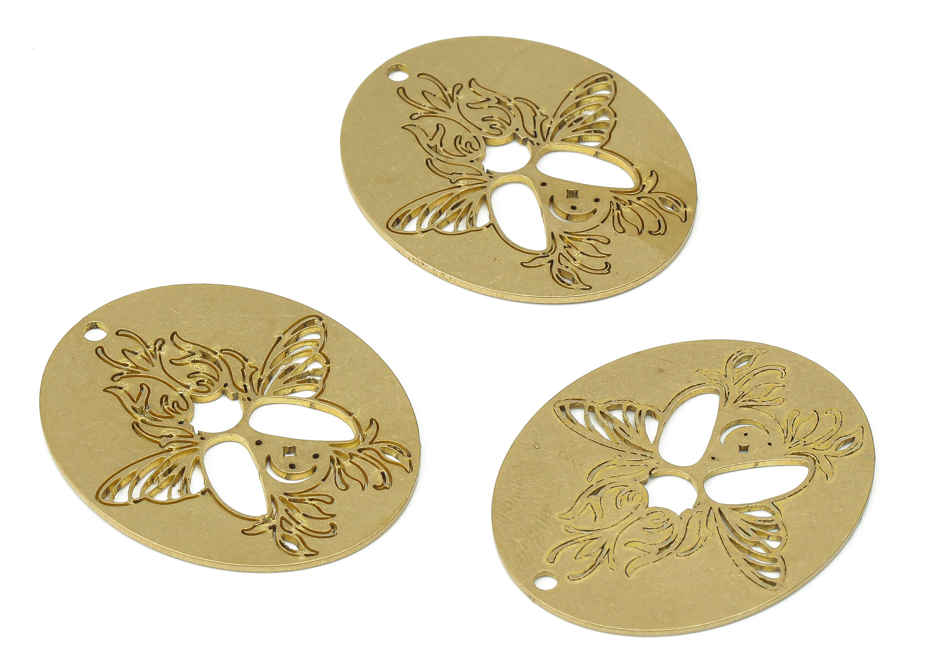 Brass Long Oval Butterfly Moon Star Earring Charms - Raw Brass Crescent Plant Oval Pendant - Jewelry Making - 35.82x29.35x0.83mm - PPA3687 - DOMEDBAZAAR