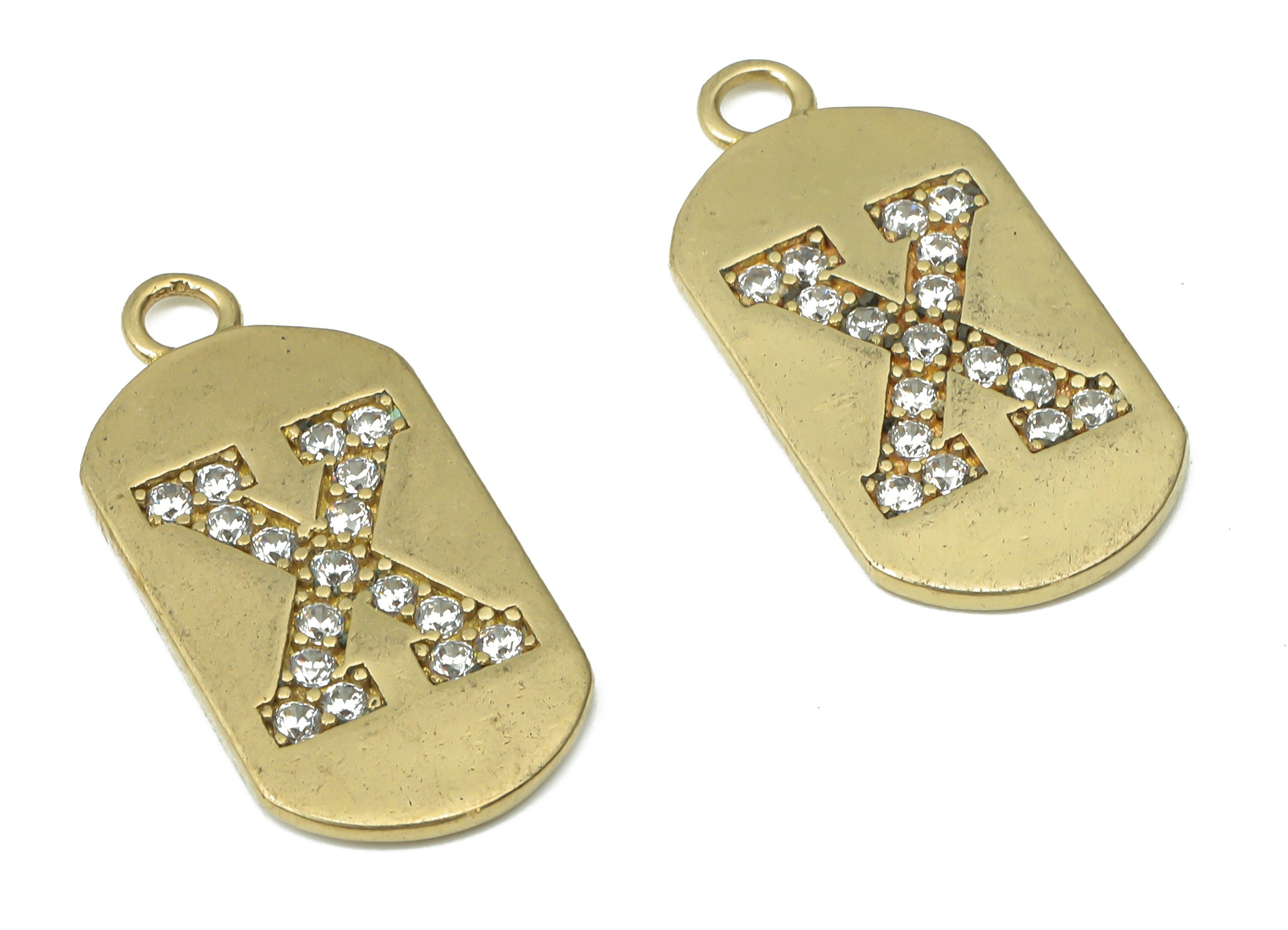 Brass Long Oval Letter X Earring Charms with Zircons - Raw Brass Initial X Pendant - Jewelry Making Supplies - 23.45x11.2x1.57mm - PP7442X - DOMEDBAZAAR