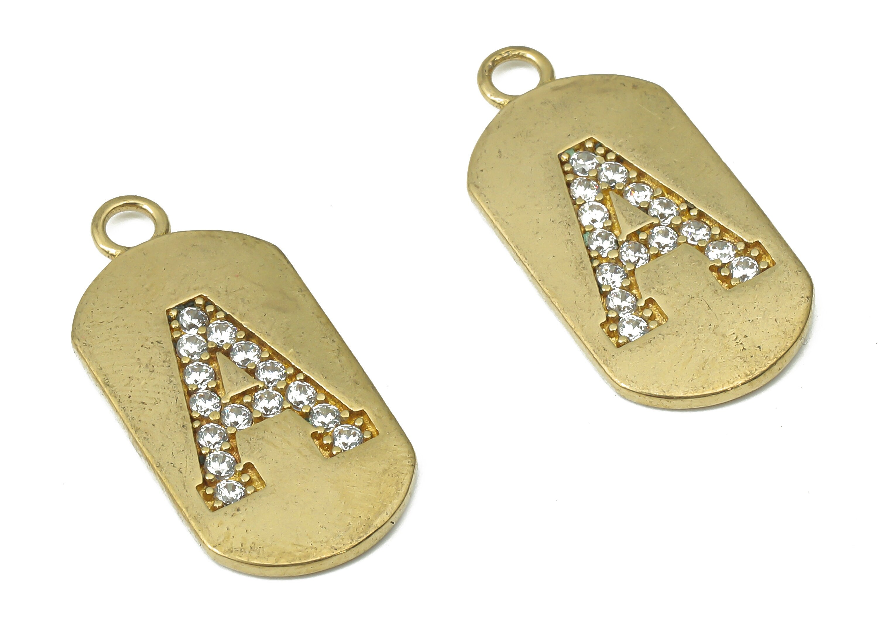Brass Long Oval Letter A Earring Charms with Zircons - Raw Brass Initial A Pendant - Jewelry Making Supplies - 23.45x11.2x1.57mm - PP7442A - DOMEDBAZAAR