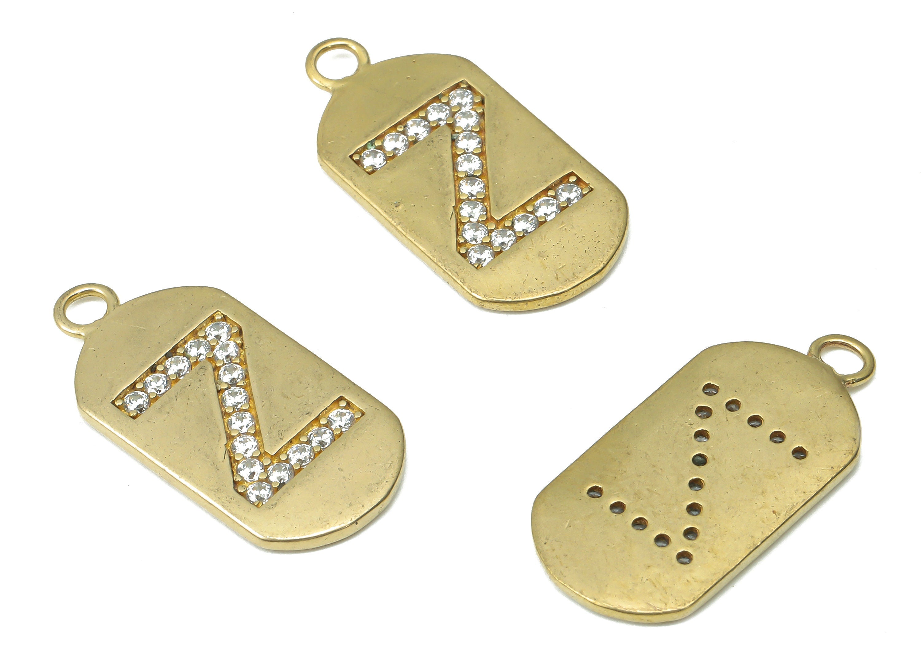 Brass Long Oval Letter Z Earring Charms with Zircons - Raw Brass Initial Z Pendant - Jewelry Making Supplies - 23.45x11.2x1.57mm - PP7442Z - DOMEDBAZAAR
